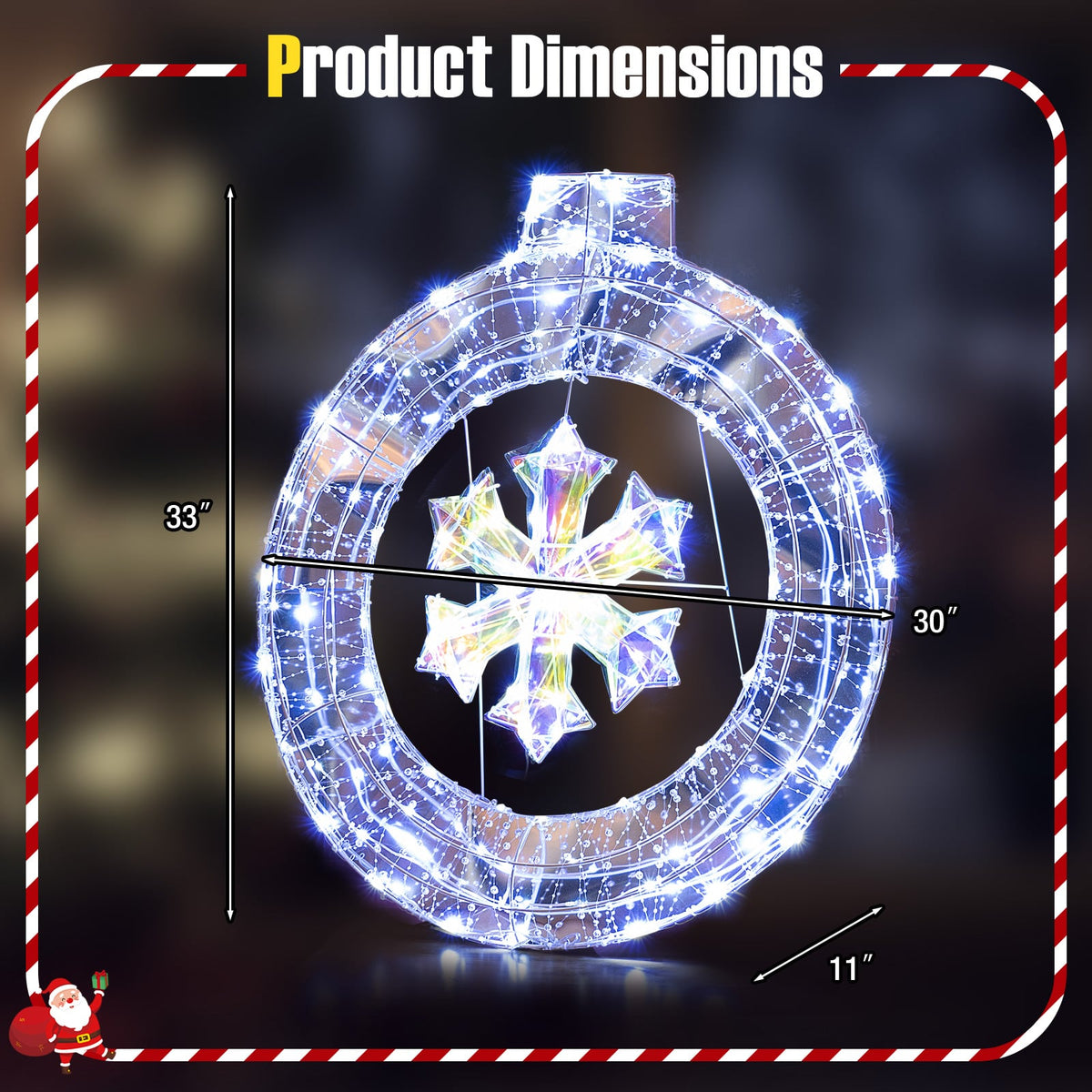 33 Inch Lighted Snowflake Wreath with Hanging Ring and Support Bracket-Christmas Decorations & Accessories-DECOROLALA