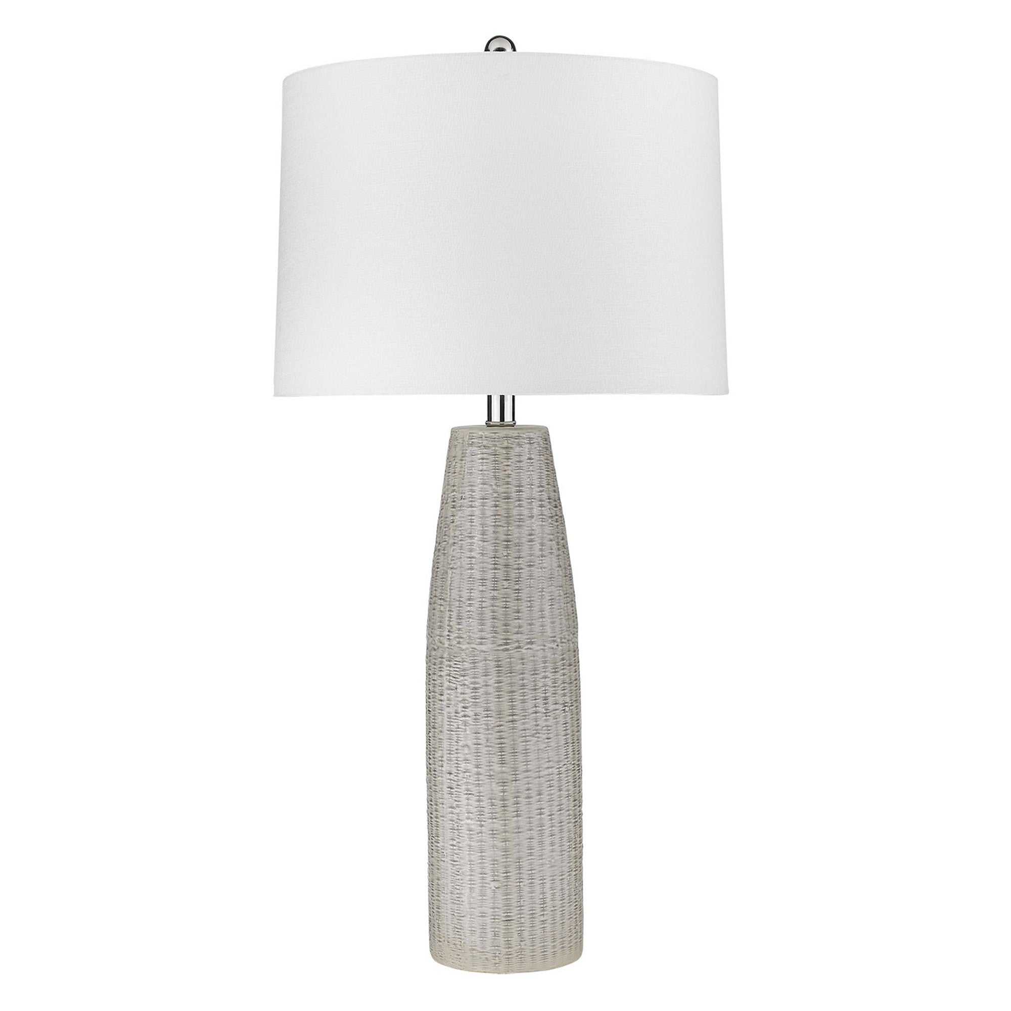 33" Light Gray Ceramic Table Lamp With White Drum Shade-Table Lamps-DECOROLALA