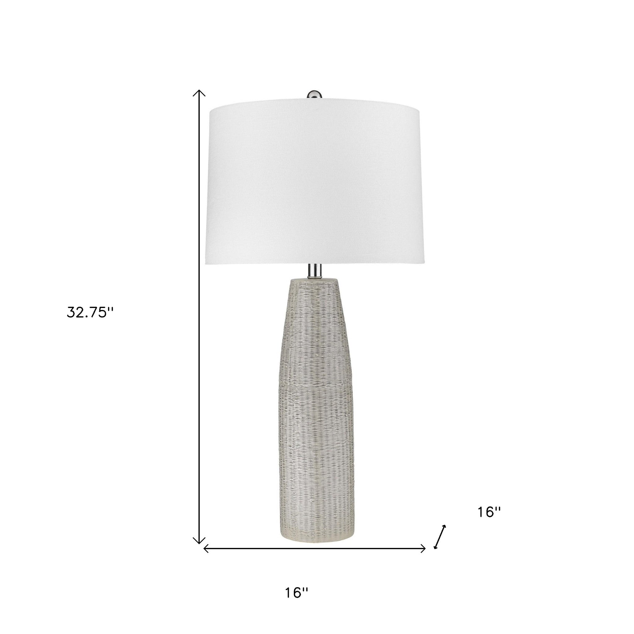 33" Light Gray Ceramic Table Lamp With White Drum Shade-Table Lamps-DECOROLALA