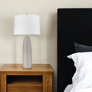 33" Light Gray Ceramic Table Lamp With White Drum Shade-Table Lamps-DECOROLALA