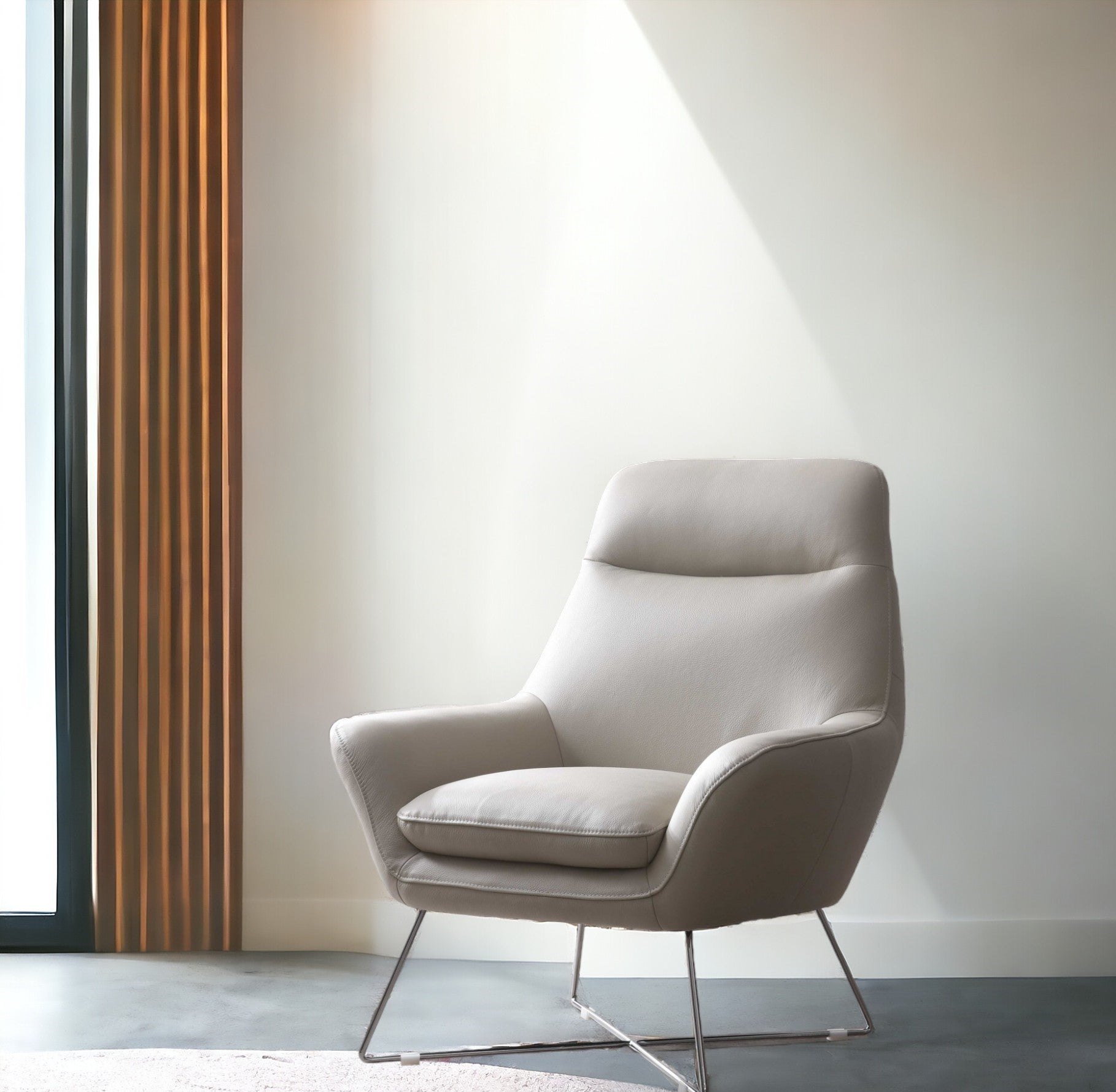 33" Light Gray and Silver Italian Leather Tufted Arm Chair-Accent Chairs-DECOROLALA