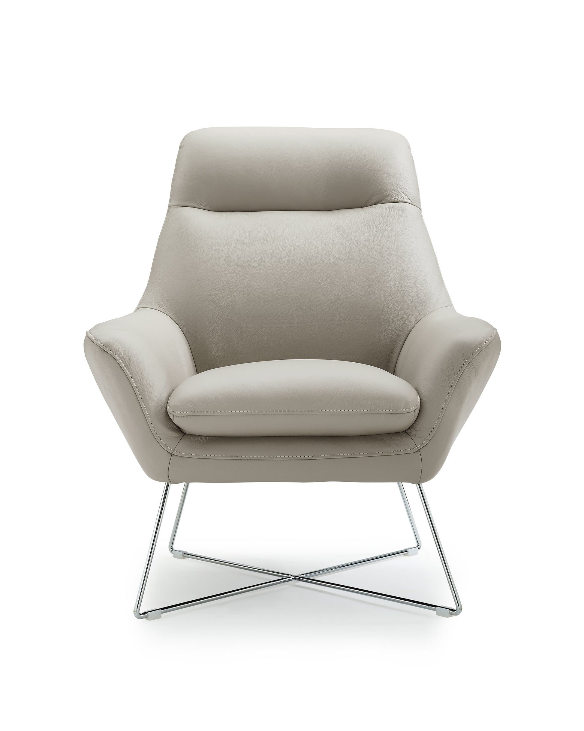 33" Light Gray and Silver Italian Leather Tufted Arm Chair-Accent Chairs-DECOROLALA