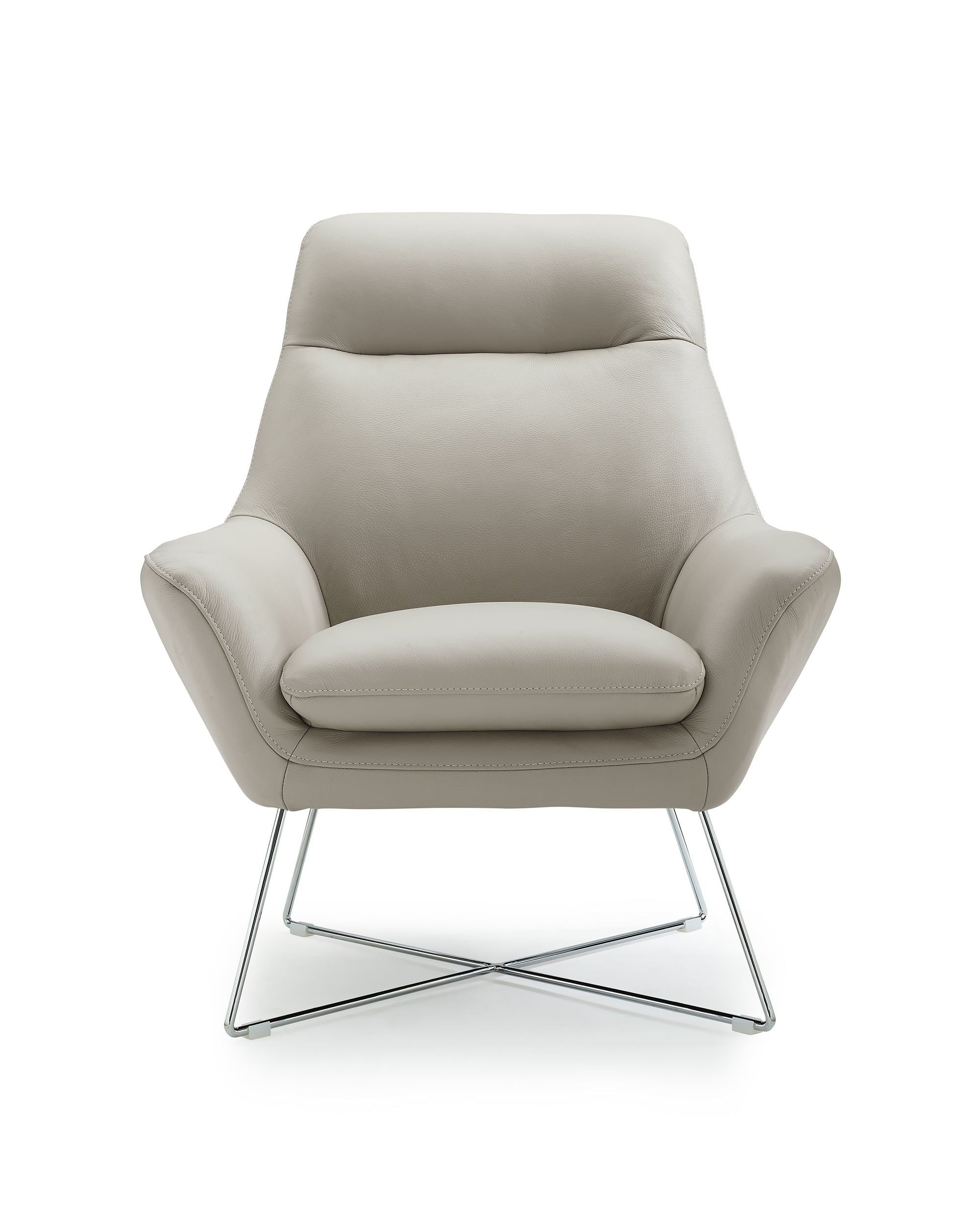 33" Light Gray and Silver Italian Leather Tufted Arm Chair-Accent Chairs-DECOROLALA