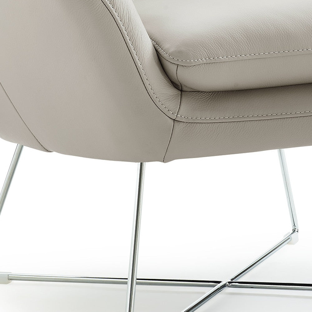 33" Light Gray and Silver Italian Leather Tufted Arm Chair-Accent Chairs-DECOROLALA