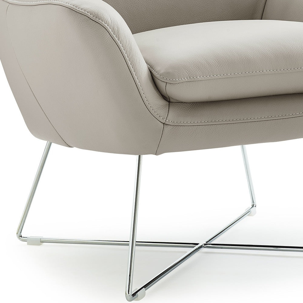 33" Light Gray and Silver Italian Leather Tufted Arm Chair-Accent Chairs-DECOROLALA