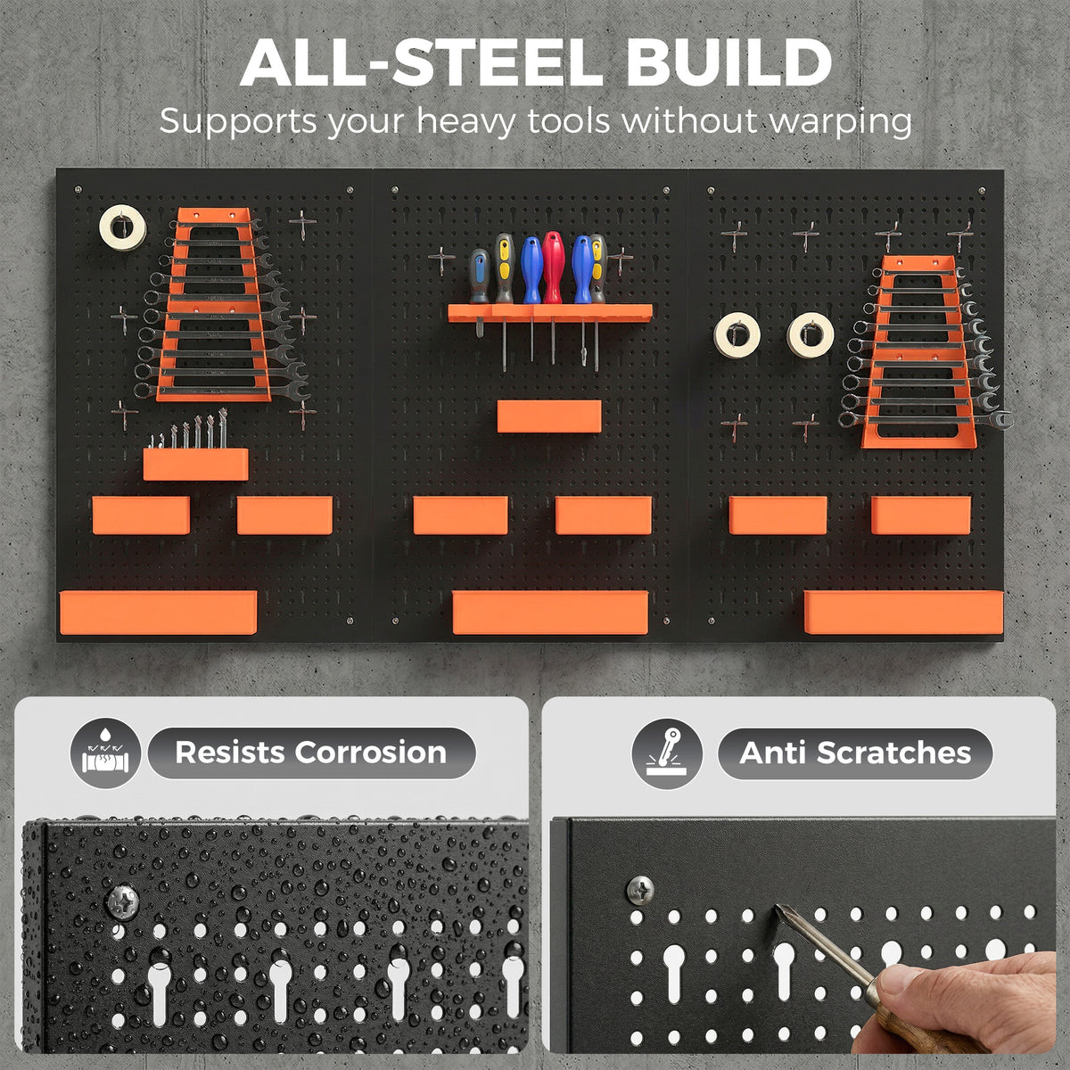 33-Piece Metal Pegboard Tool Organizer - Black/Orange-Home Improvement > Tools > Tool Organizers-DECOROLALA