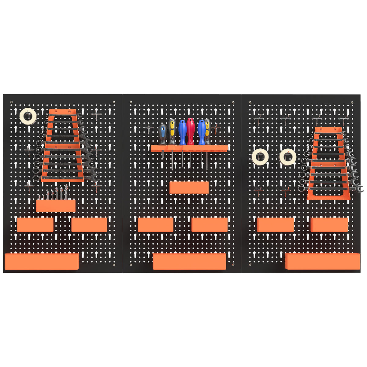 33-Piece Metal Pegboard Tool Organizer - Black/Orange-Tool Organizers-DECOROLALA