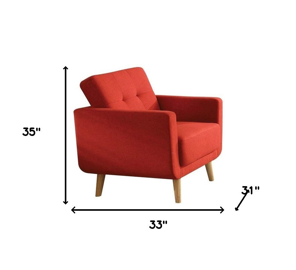 33" Red and Brown Linen Arm Chair-Accent Chairs-DECOROLALA