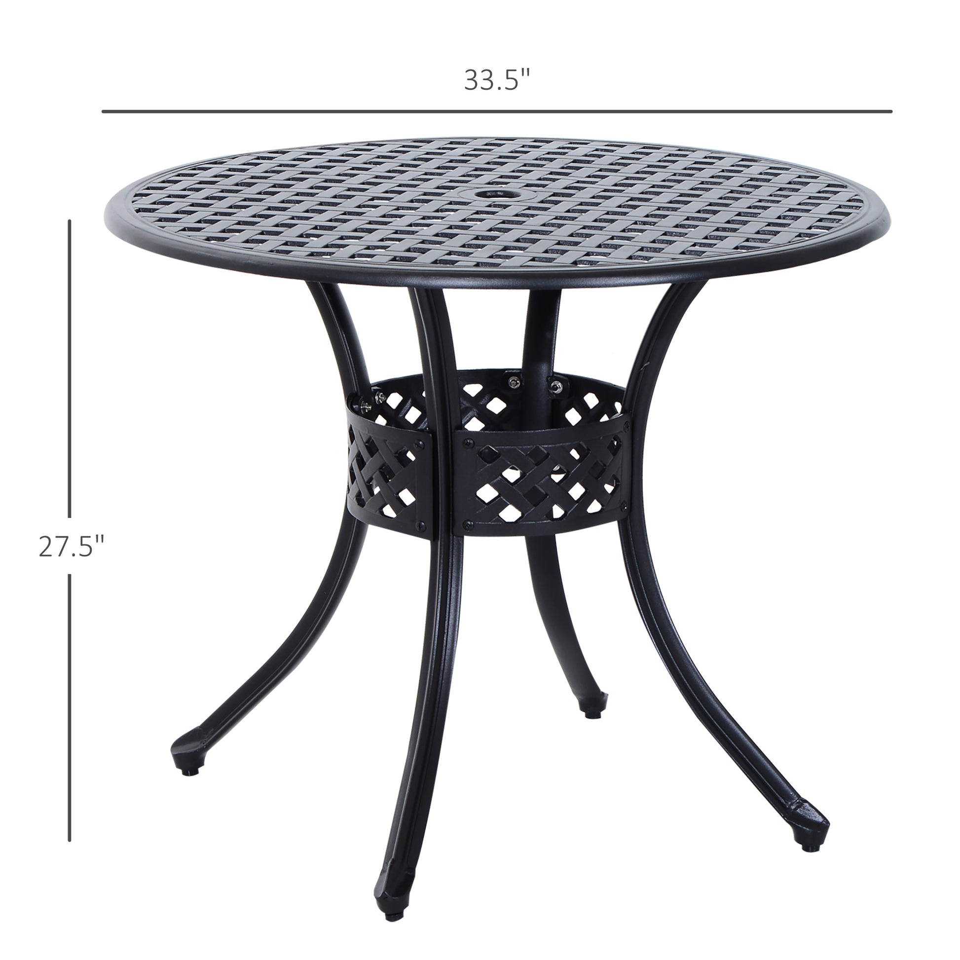 33" Round Patio Dining Table Cast Aluminum Black-DECOROLALA