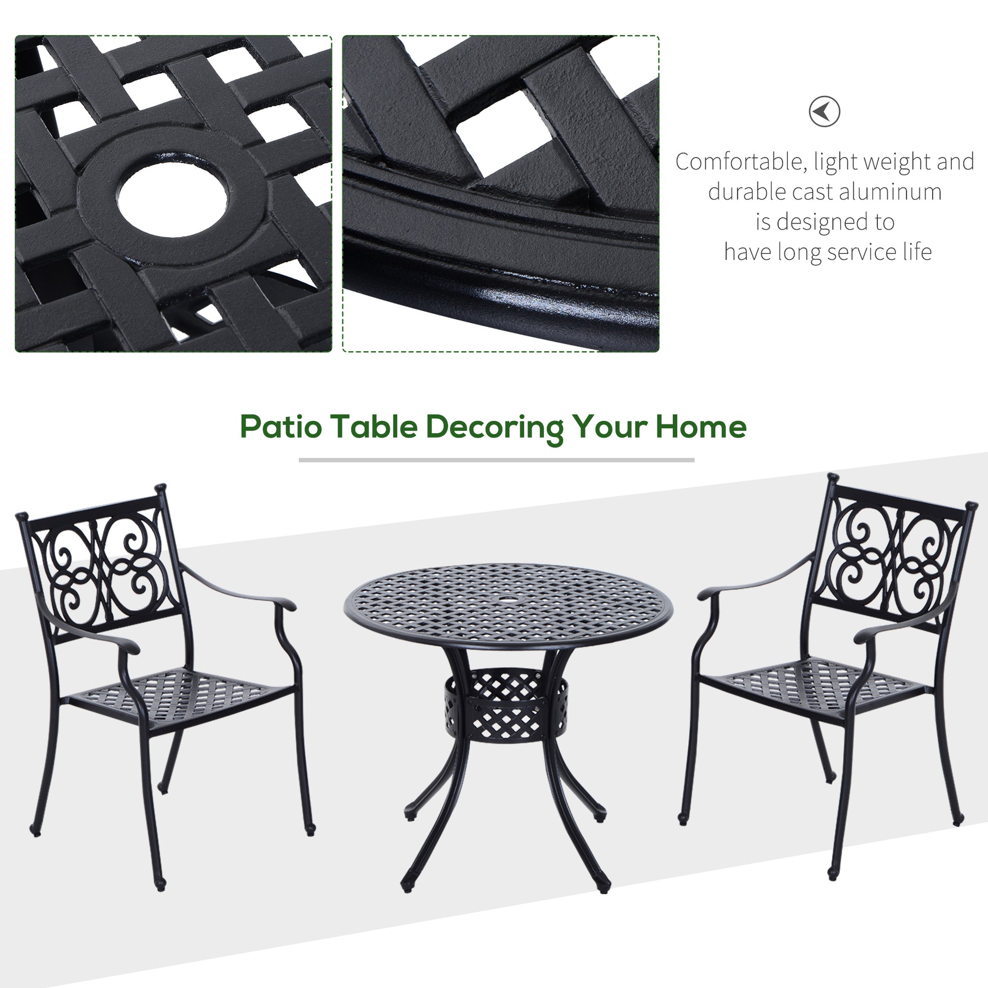 33" Round Patio Dining Table Cast Aluminum Black-DECOROLALA