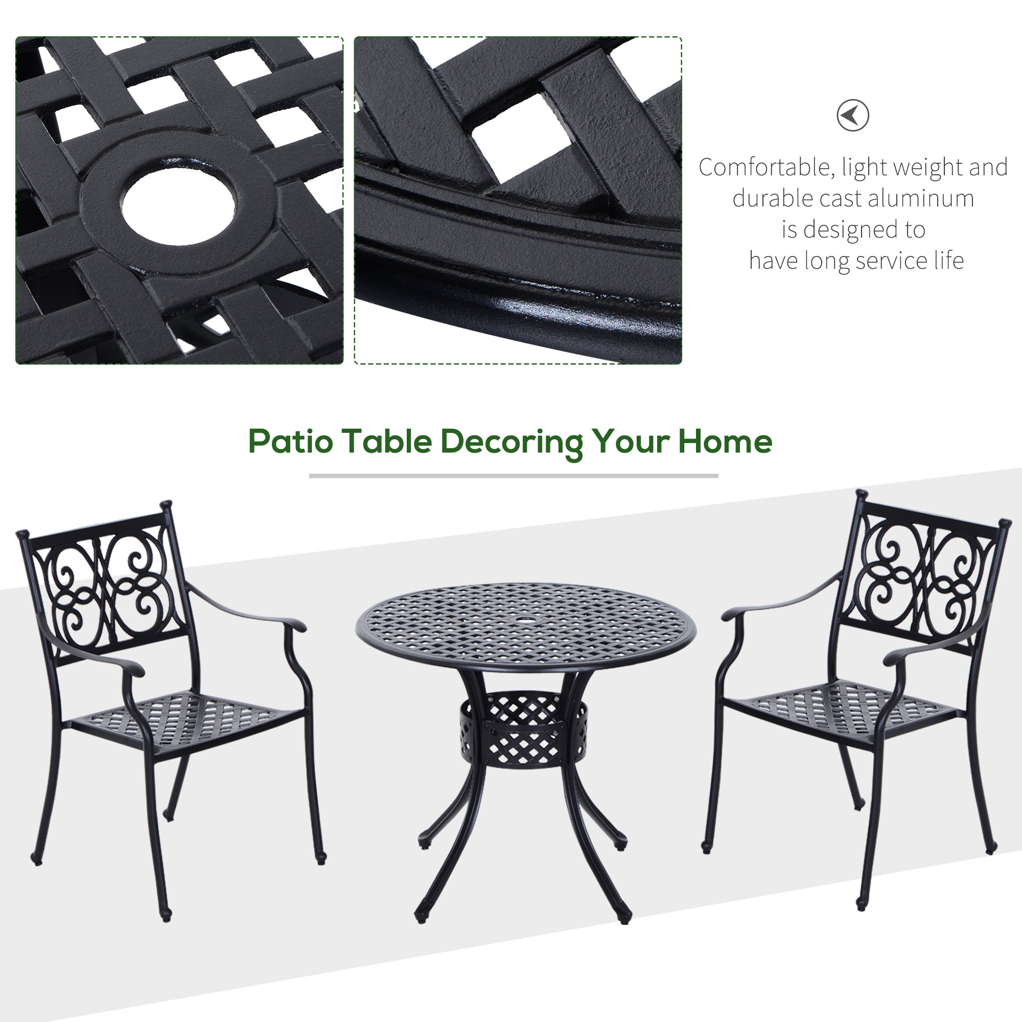 33" Round Patio Dining Table Cast Aluminum Black-DECOROLALA