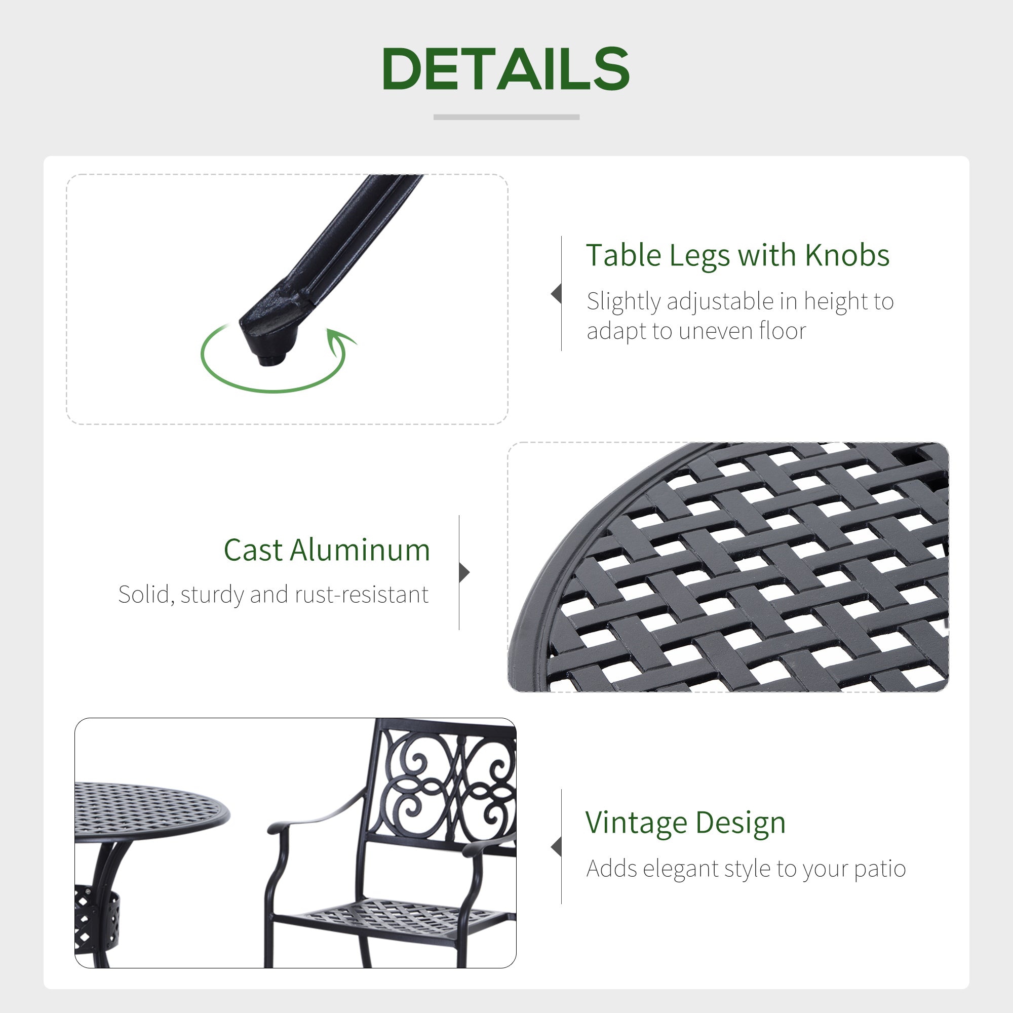 33" Round Patio Dining Table Cast Aluminum Black-DECOROLALA