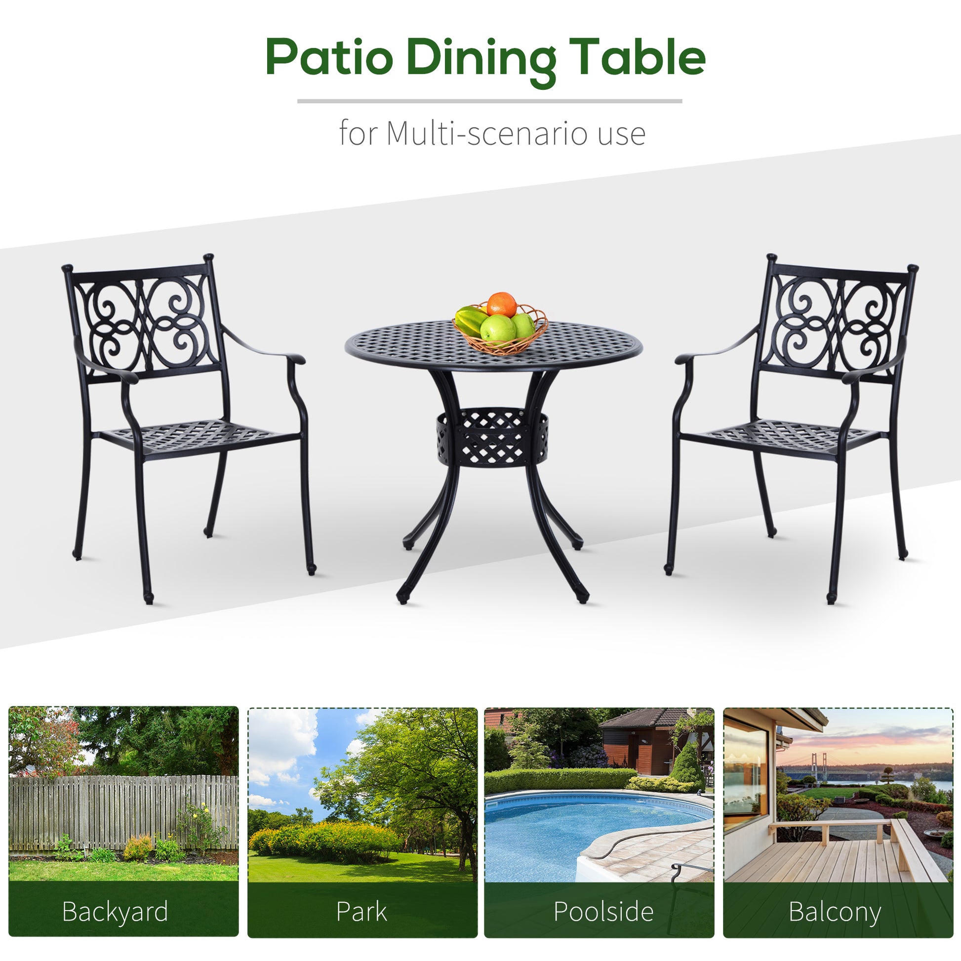 33" Round Patio Dining Table Cast Aluminum Black-DECOROLALA
