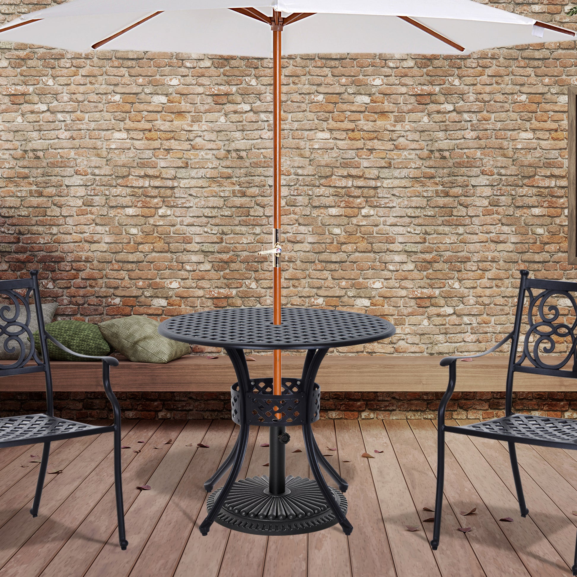 33" Round Patio Dining Table Cast Aluminum Black-DECOROLALA