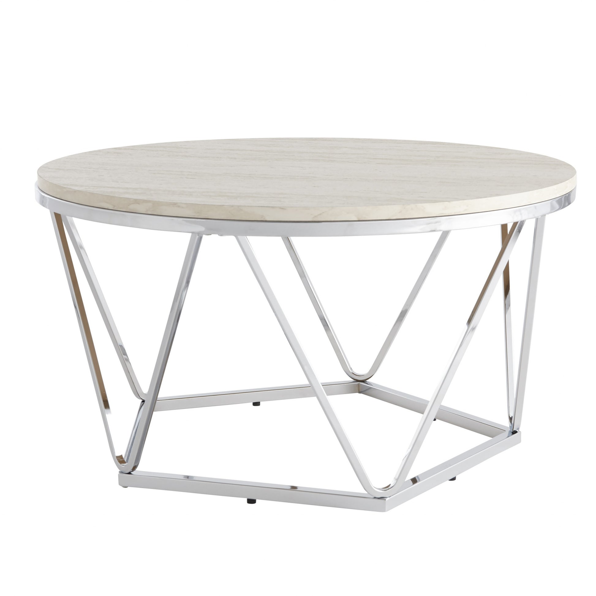 33" Silver Manufactured Wood And Metal Round Coffee Table-Coffee Tables-DECOROLALA