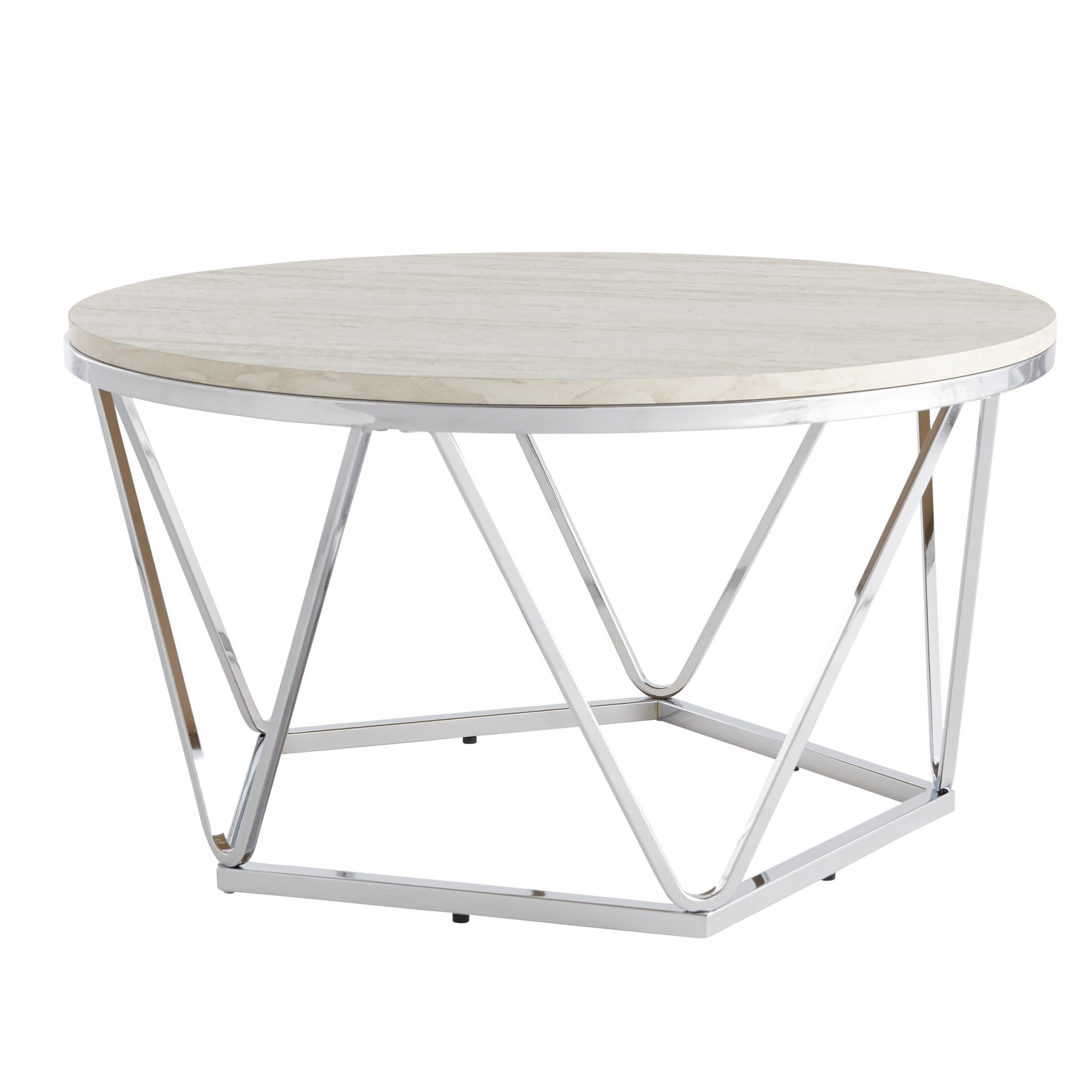 33" Silver Manufactured Wood And Metal Round Coffee Table-Coffee Tables-DECOROLALA