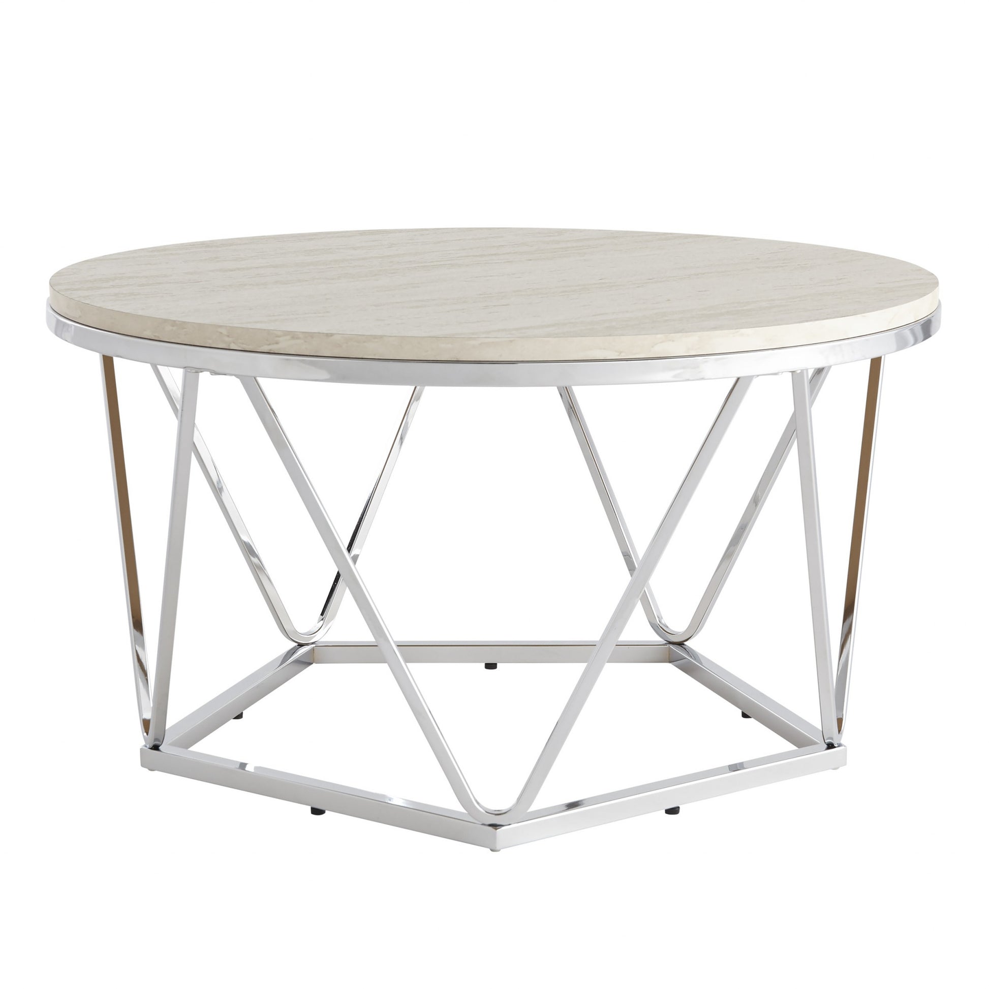 33" Silver Manufactured Wood And Metal Round Coffee Table-Coffee Tables-DECOROLALA