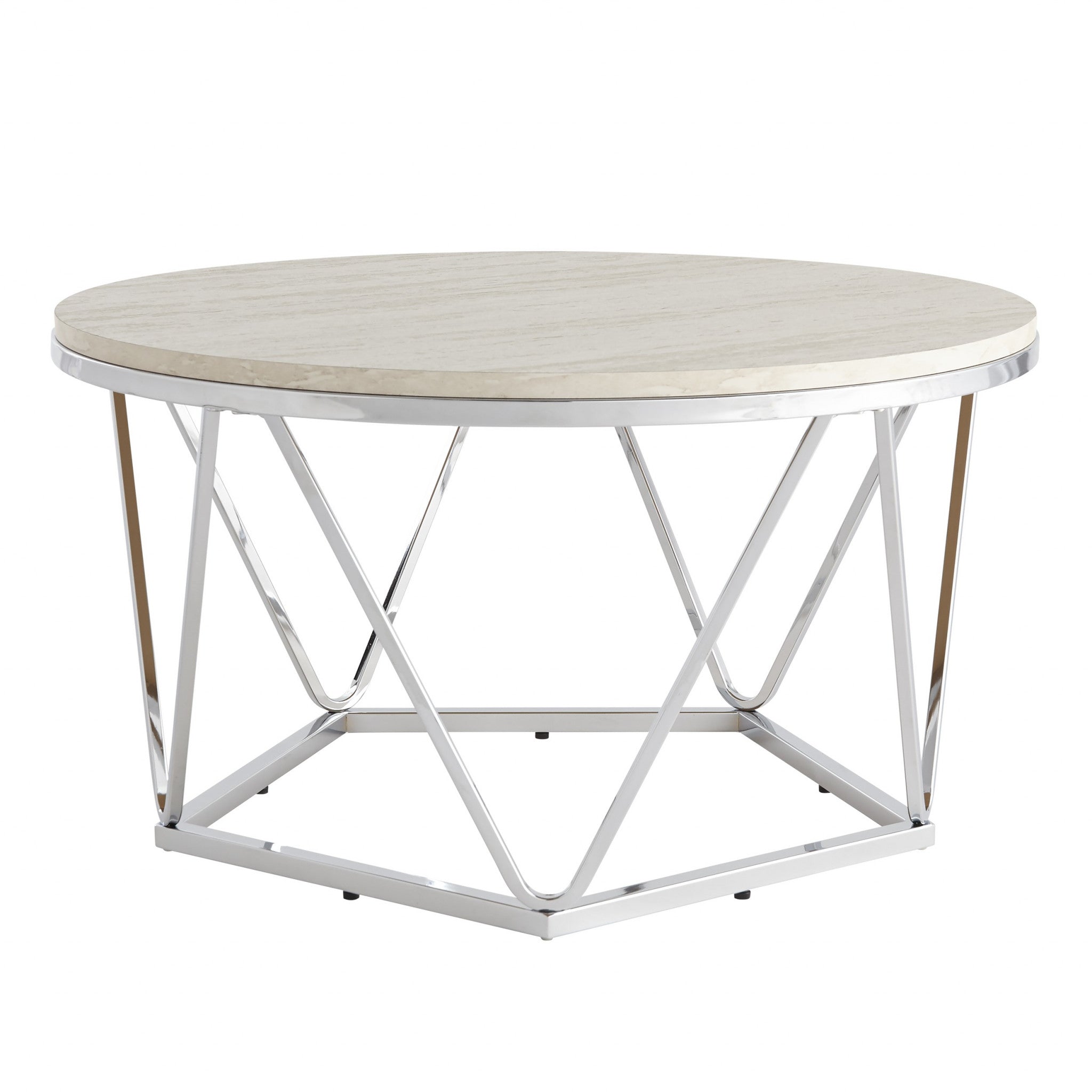 33" Silver Manufactured Wood And Metal Round Coffee Table-Coffee Tables-DECOROLALA