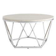 33" Silver Manufactured Wood And Metal Round Coffee Table-Coffee Tables-DECOROLALA