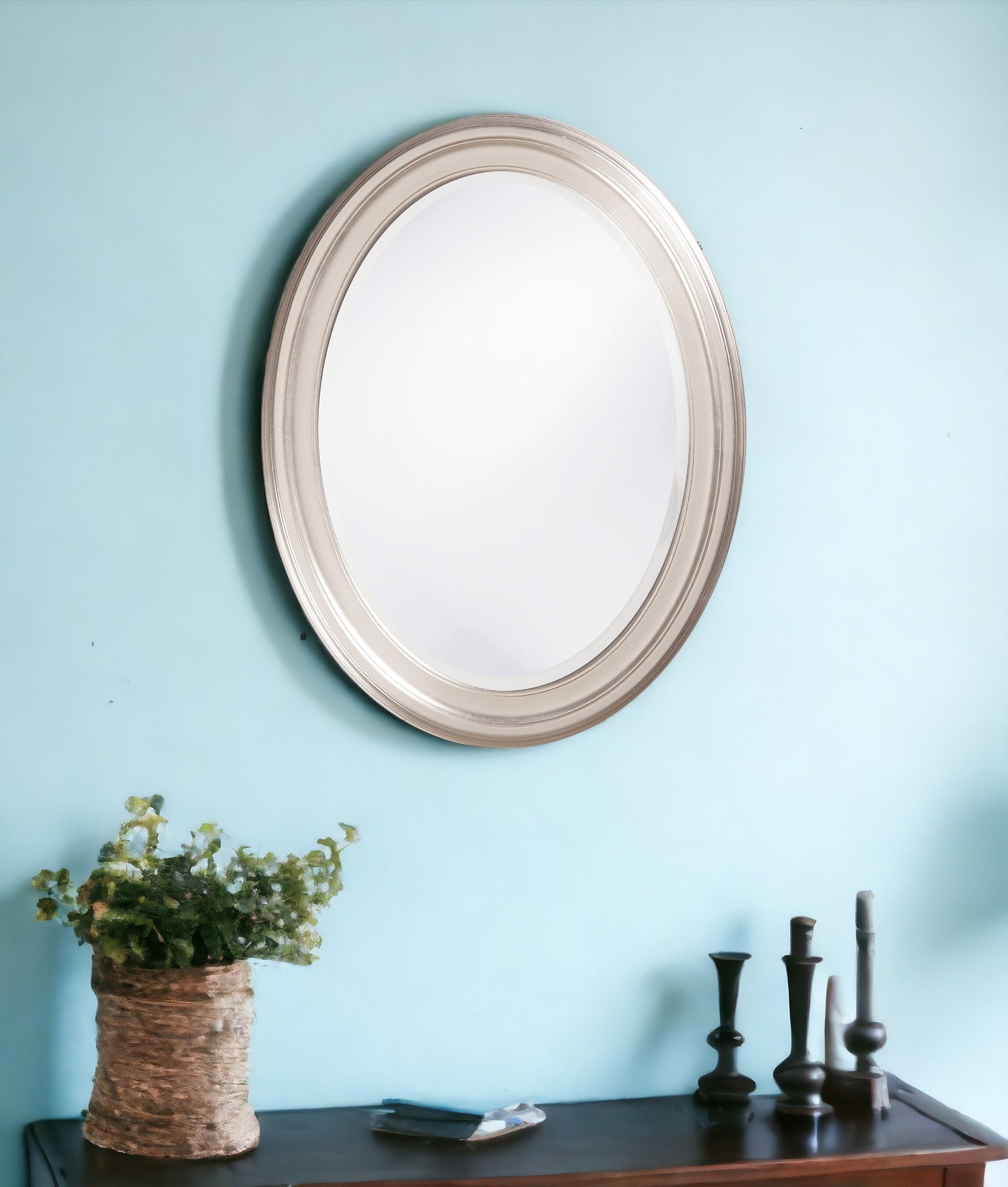 33" Silver Oval Framed Accent Mirror-Mirrors-DECOROLALA
