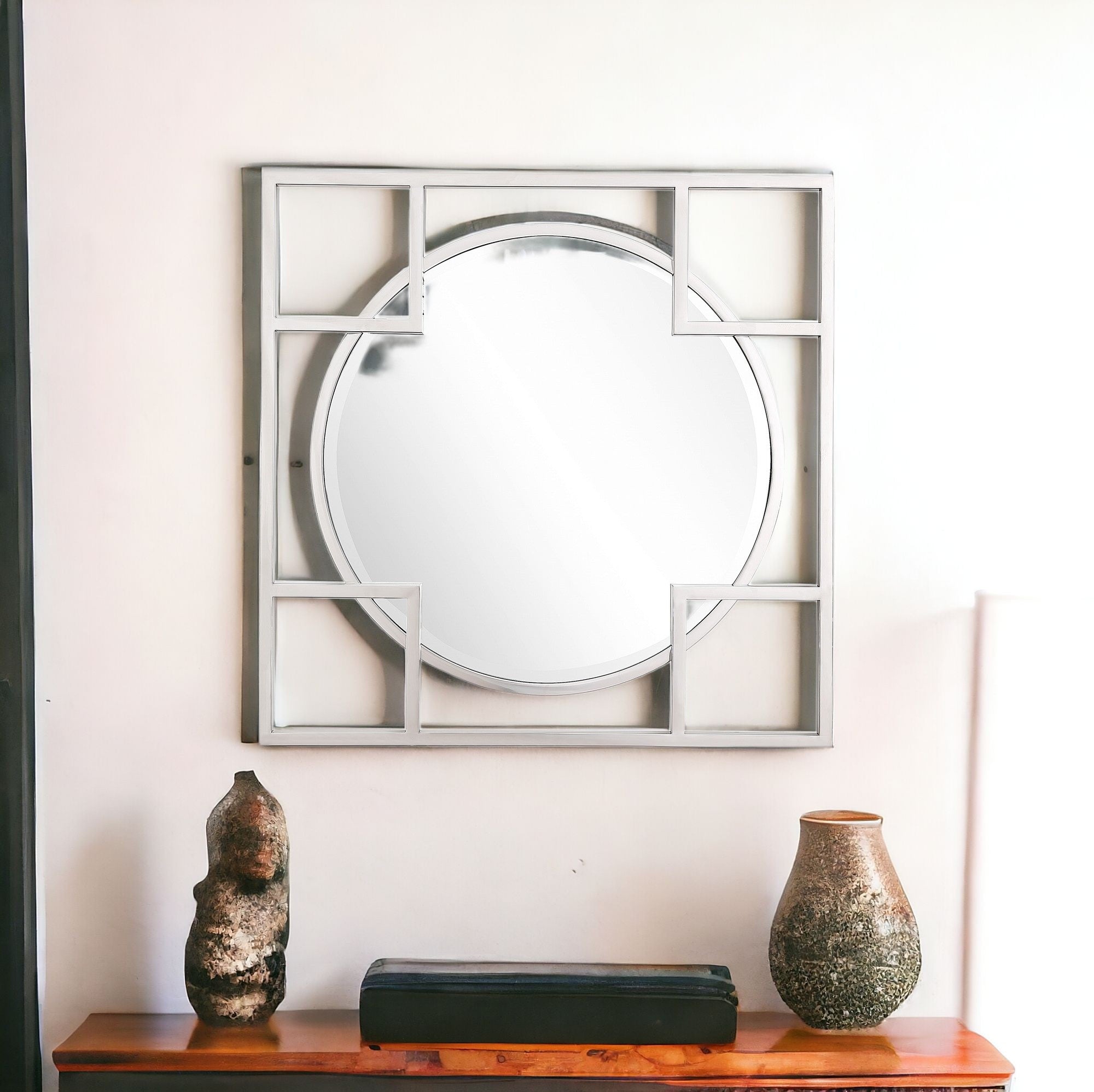 33" Silver Square Metal Framed Accent Mirror-Mirrors-DECOROLALA