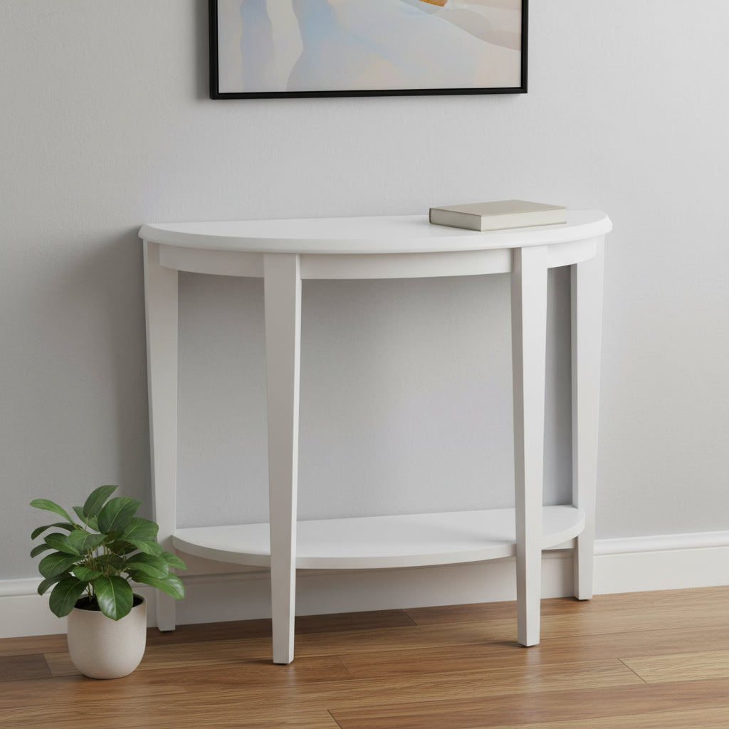 33" White End Table With Shelf-End-Side Tables-DECOROLALA