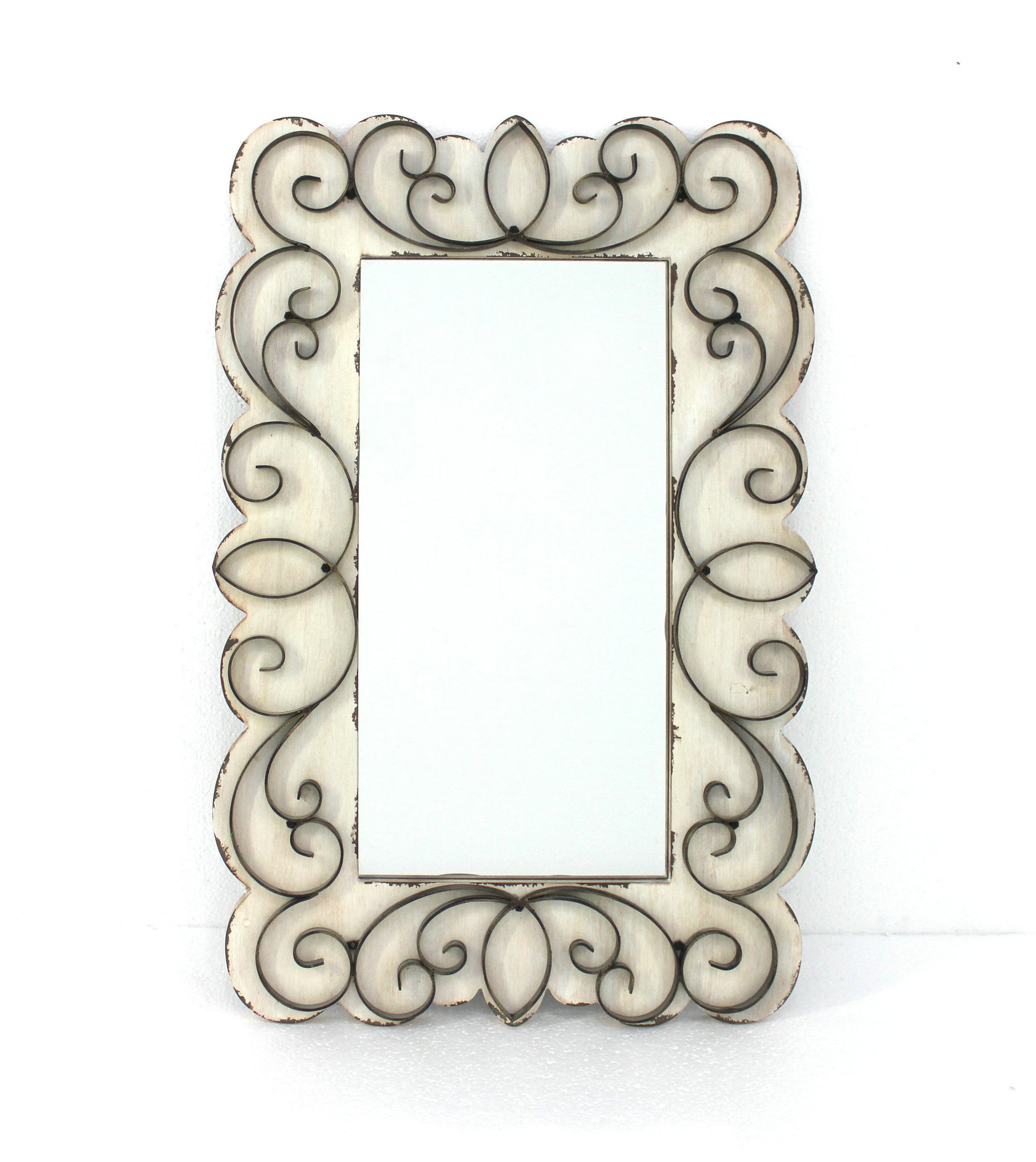33" White Wood Framed Accent Mirror-Mirrors-DECOROLALA