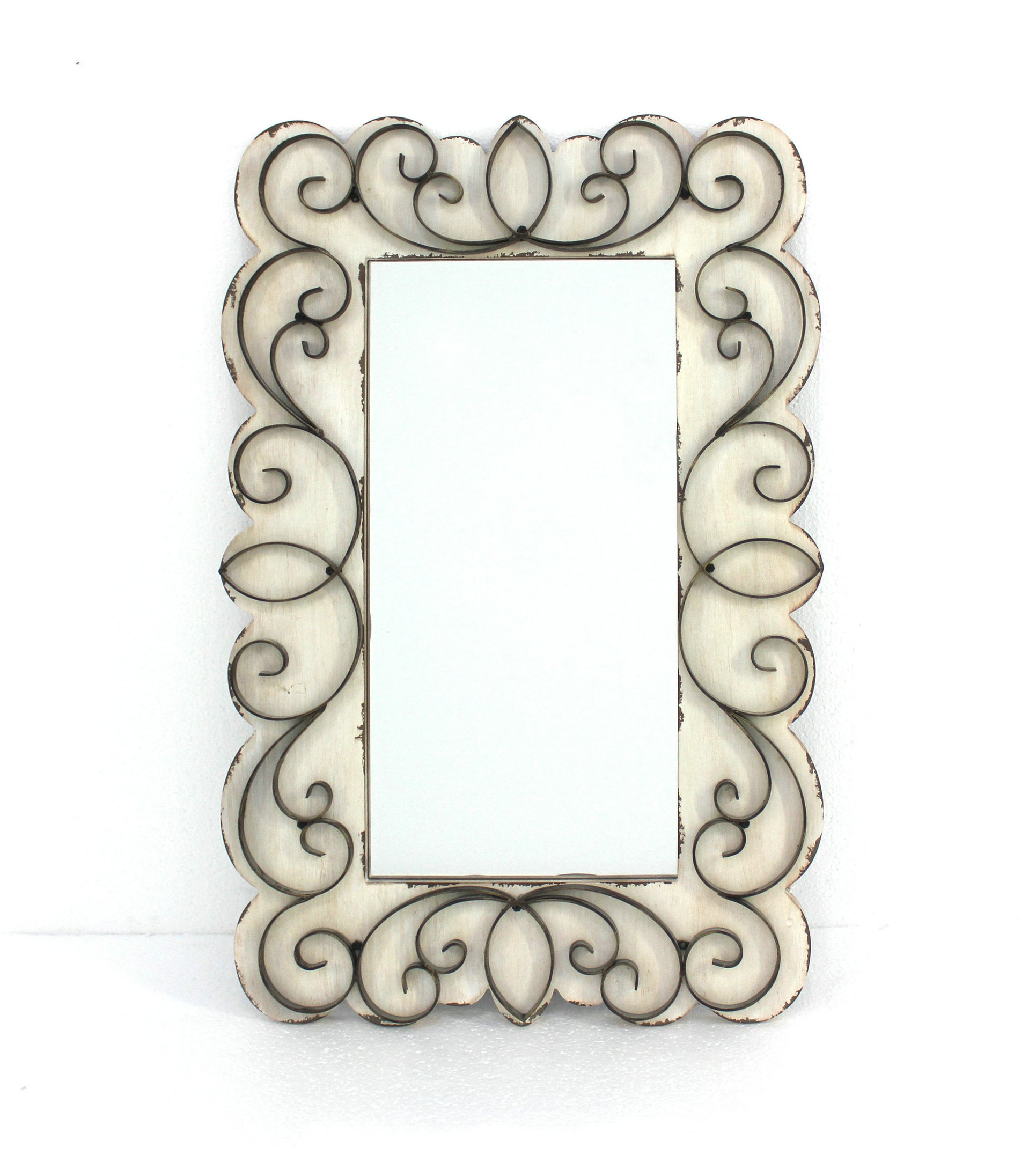 33" White Wood Framed Accent Mirror-Mirrors-DECOROLALA
