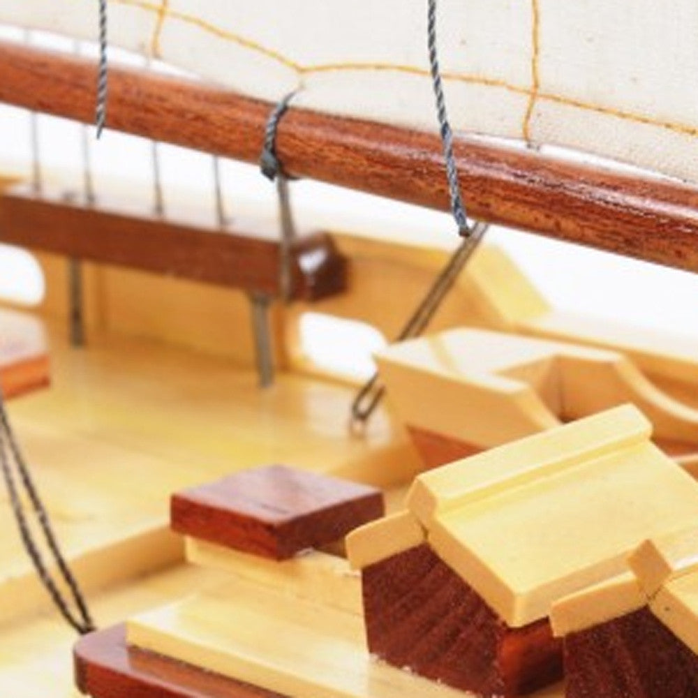 33" Wood Brown Solid Wood Hand Painted Bluenose II Model Boat-Sculptures-DECOROLALA