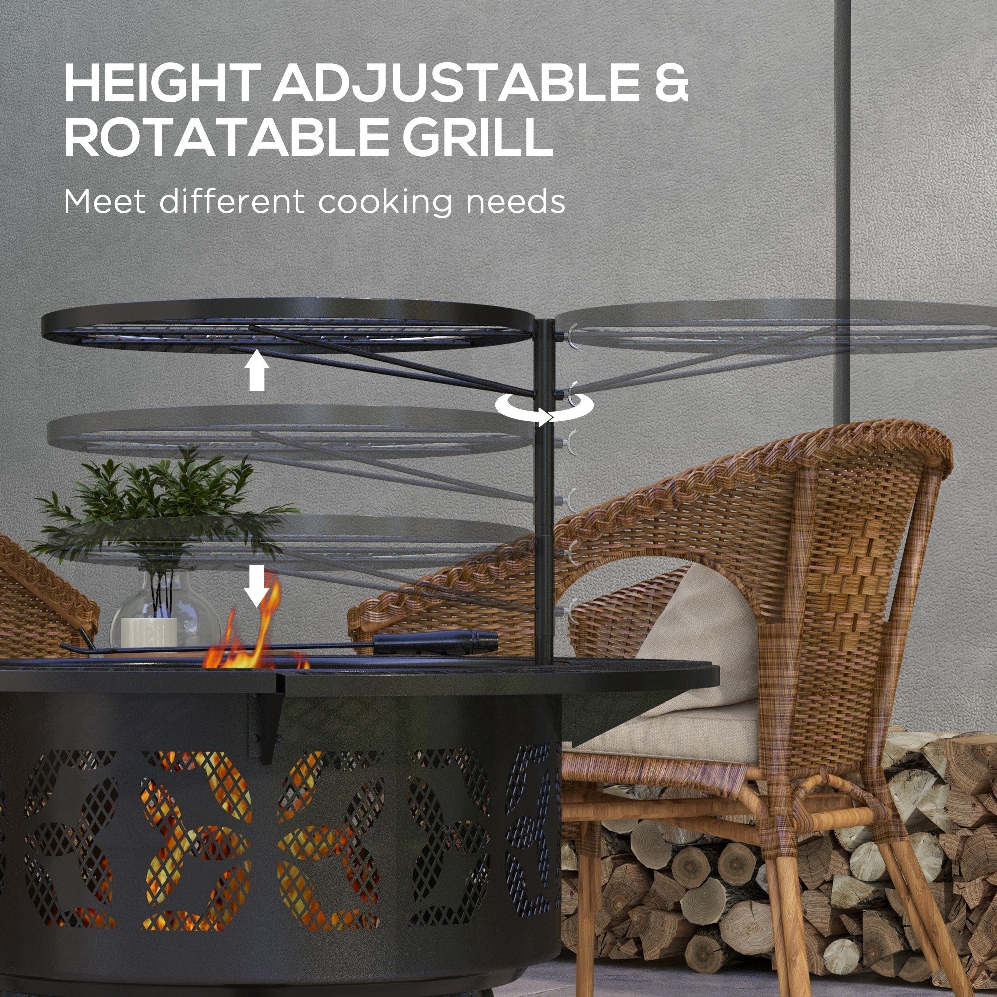 33" Wood Burning Fire Pit & BBQ Grill with Poker - Black-Patio & Garden > Fire Pits-DECOROLALA