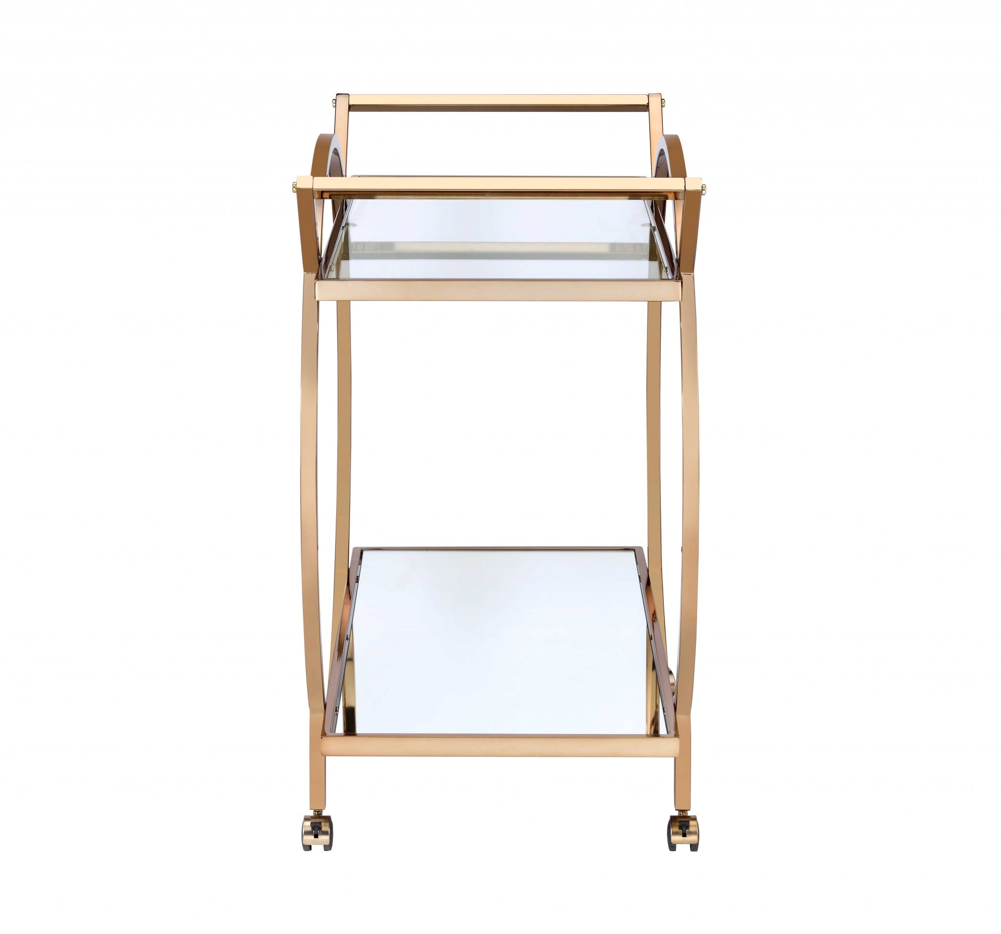 33" X 19" X 35" Champagne Metal Tube Serving Cart-Kitchen Carts-Islands-DECOROLALA