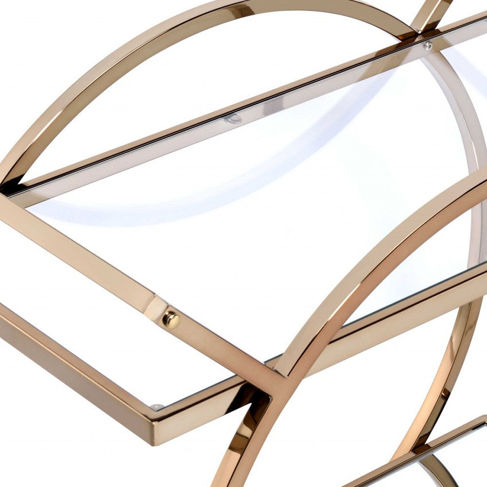 33" X 19" X 35" Champagne Metal Tube Serving Cart-Kitchen Carts-Islands-DECOROLALA