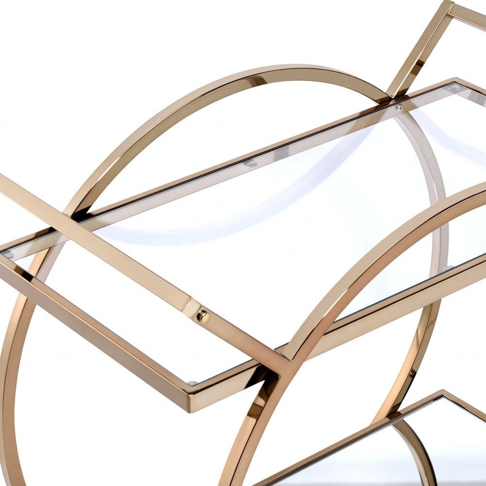 33" X 19" X 35" Champagne Metal Tube Serving Cart-Kitchen Carts-Islands-DECOROLALA