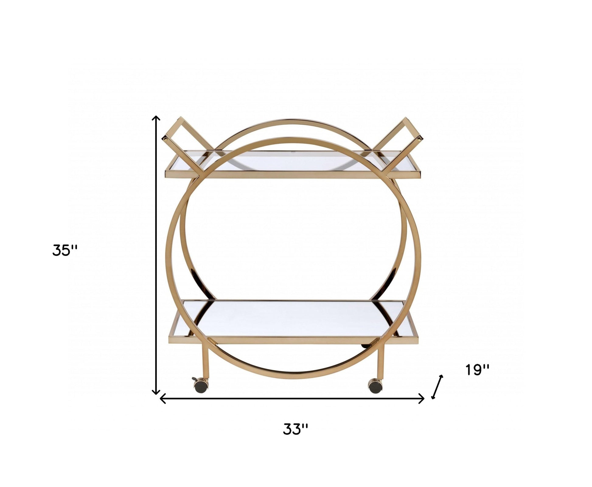 33" X 19" X 35" Champagne Metal Tube Serving Cart-Kitchen Carts-Islands-DECOROLALA