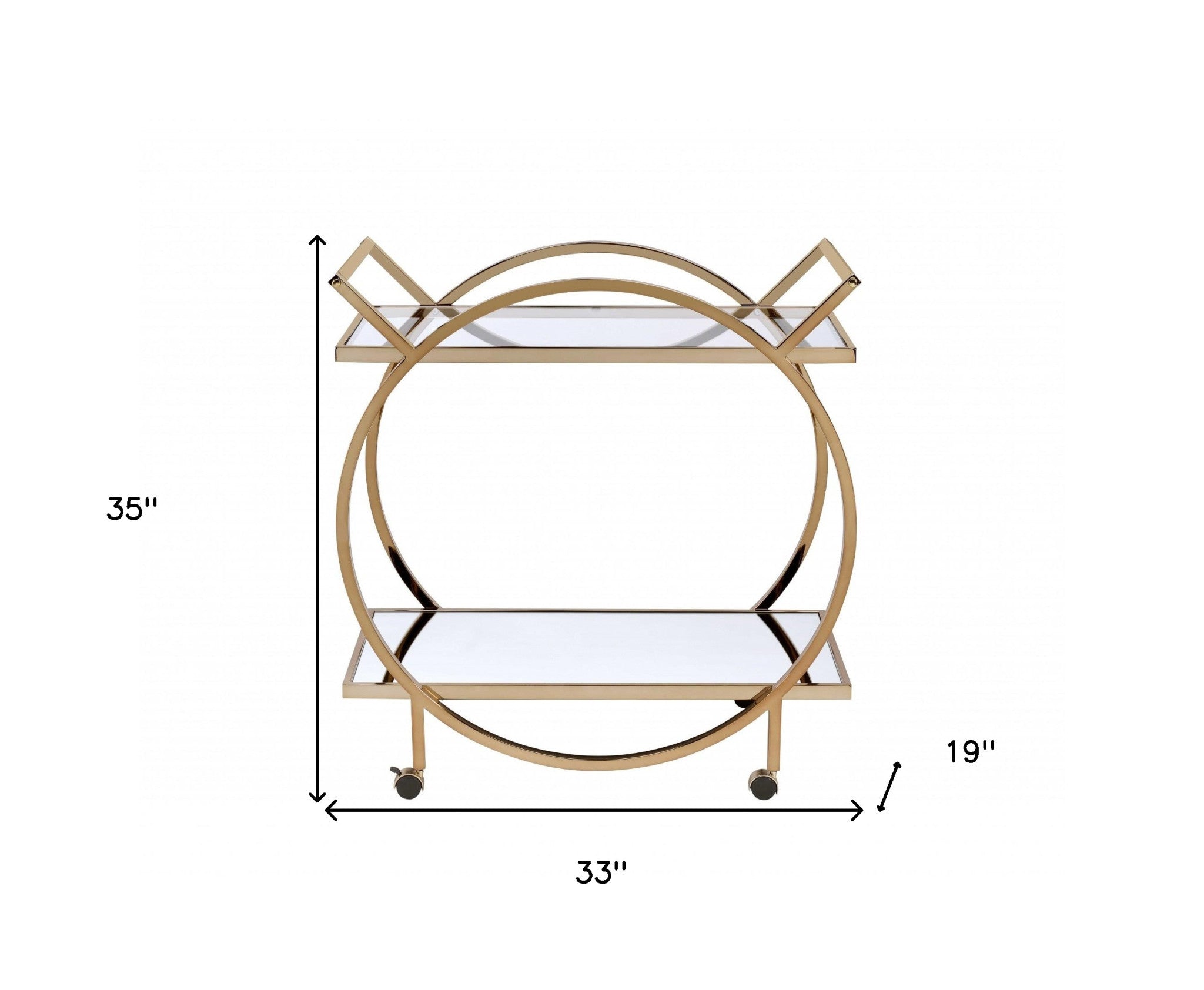 33" X 19" X 35" Champagne Metal Tube Serving Cart-Kitchen Carts-Islands-DECOROLALA