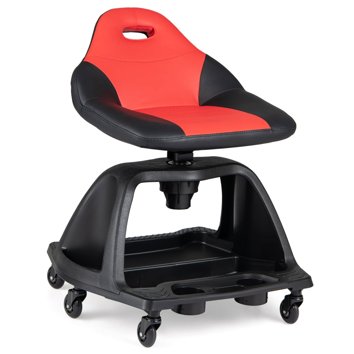 330 LBS Capacity Garage Mechanic Stool Seat with Backrest 6 Universal Wheels and Tool Tray Storage-Red-Garages-DECOROLALA