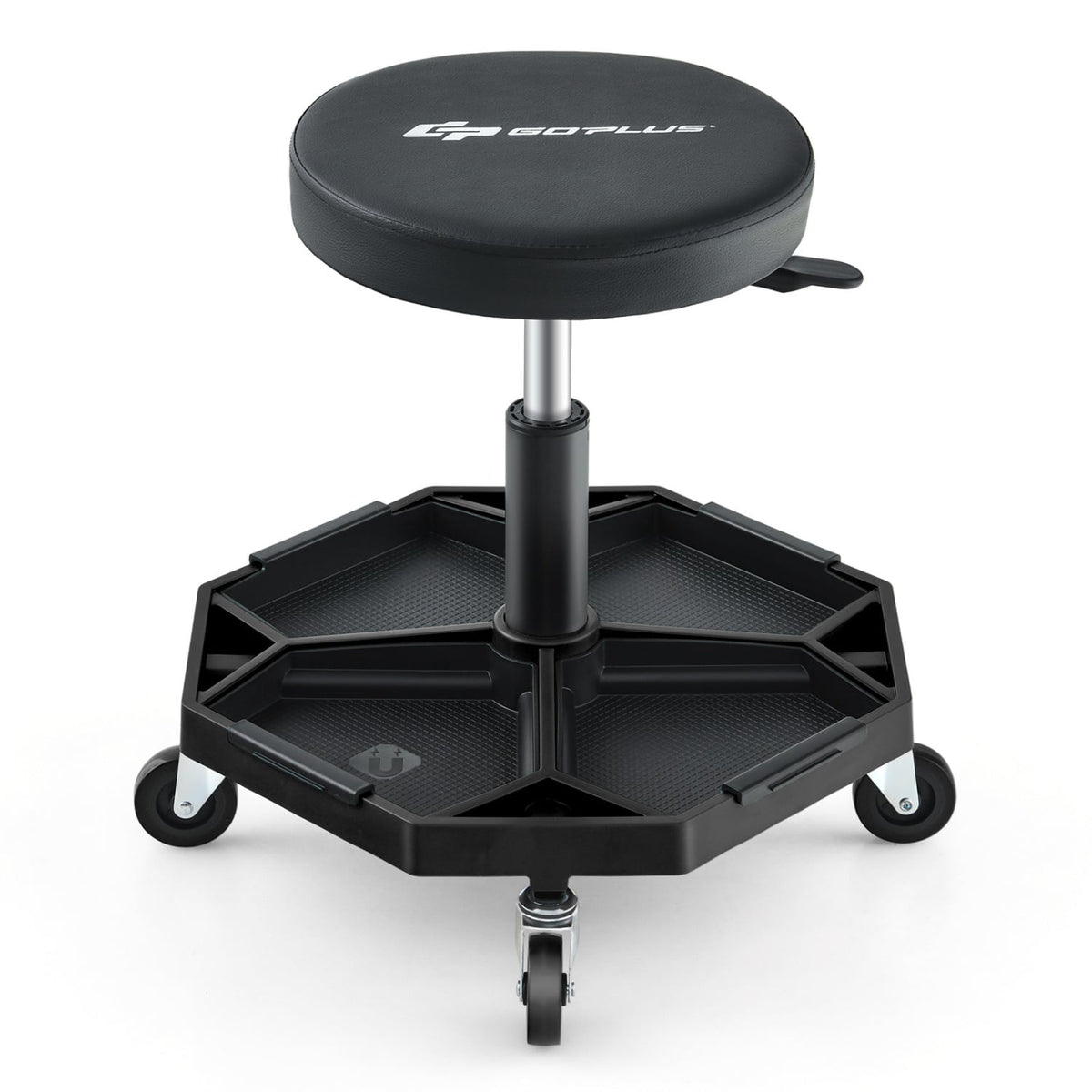 330 LBS Capacity Pneumatic Rolling Mechanic Stool with Padded Seat-Black-Garages-DECOROLALA