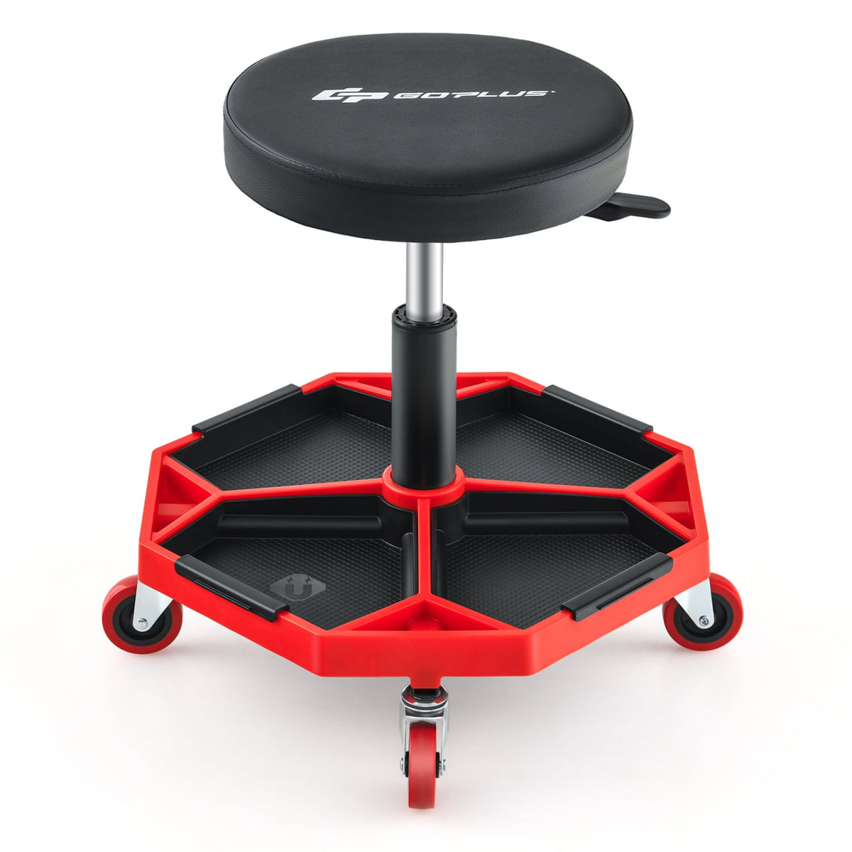 330 LBS Capacity Pneumatic Rolling Mechanic Stool with Padded Seat-Red-Garages-DECOROLALA