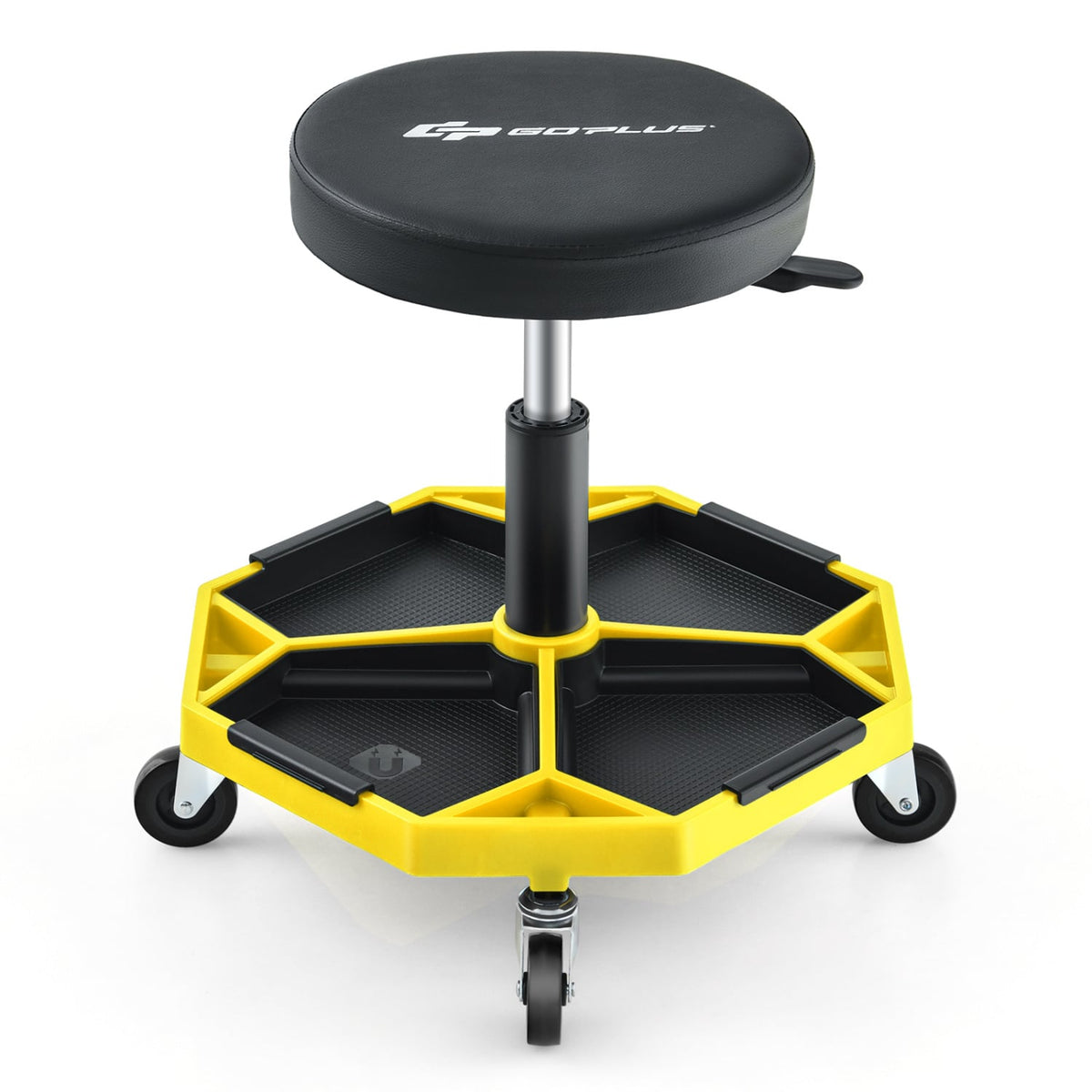 330 LBS Capacity Pneumatic Rolling Mechanic Stool with Padded Seat-Yellow-Garages-DECOROLALA