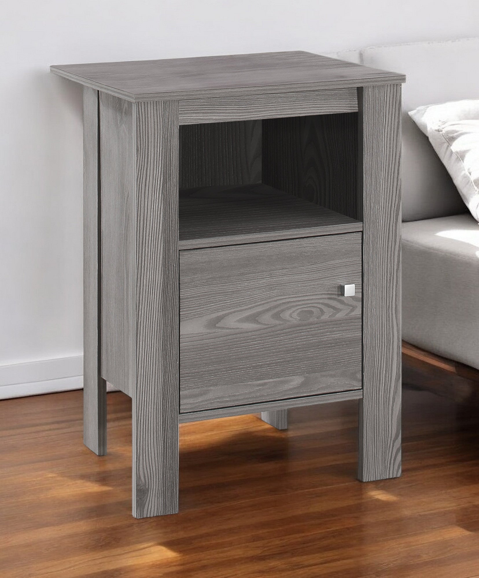 24" Gray Wood End Table With Shelf-End-Side Tables-DECOROLALA