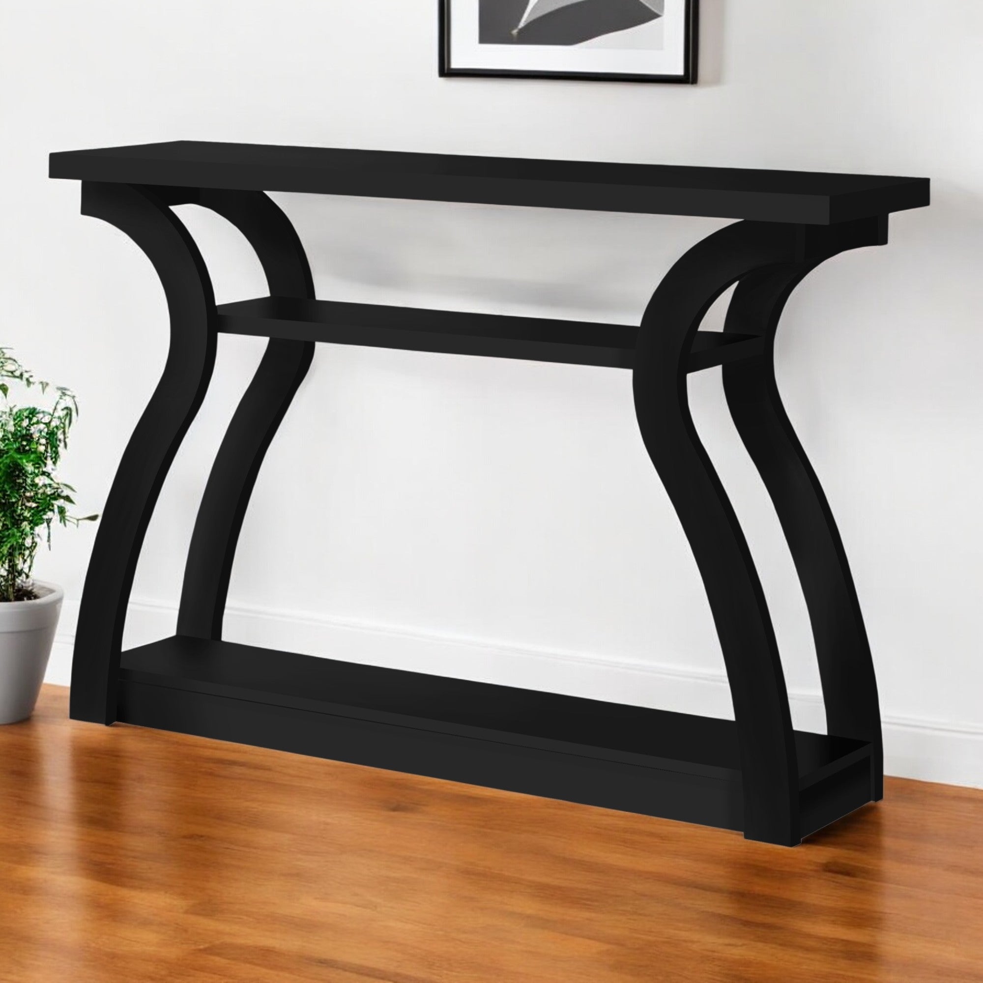 47" Black Floor Shelf Console Table With Shelves-Console Tables-DECOROLALA