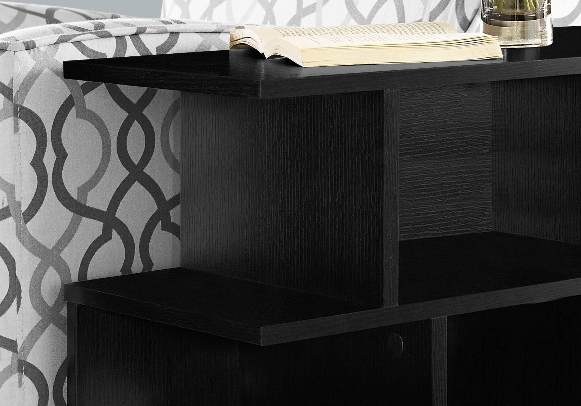 24" Black Wood End Table With Six Open Shelves-6