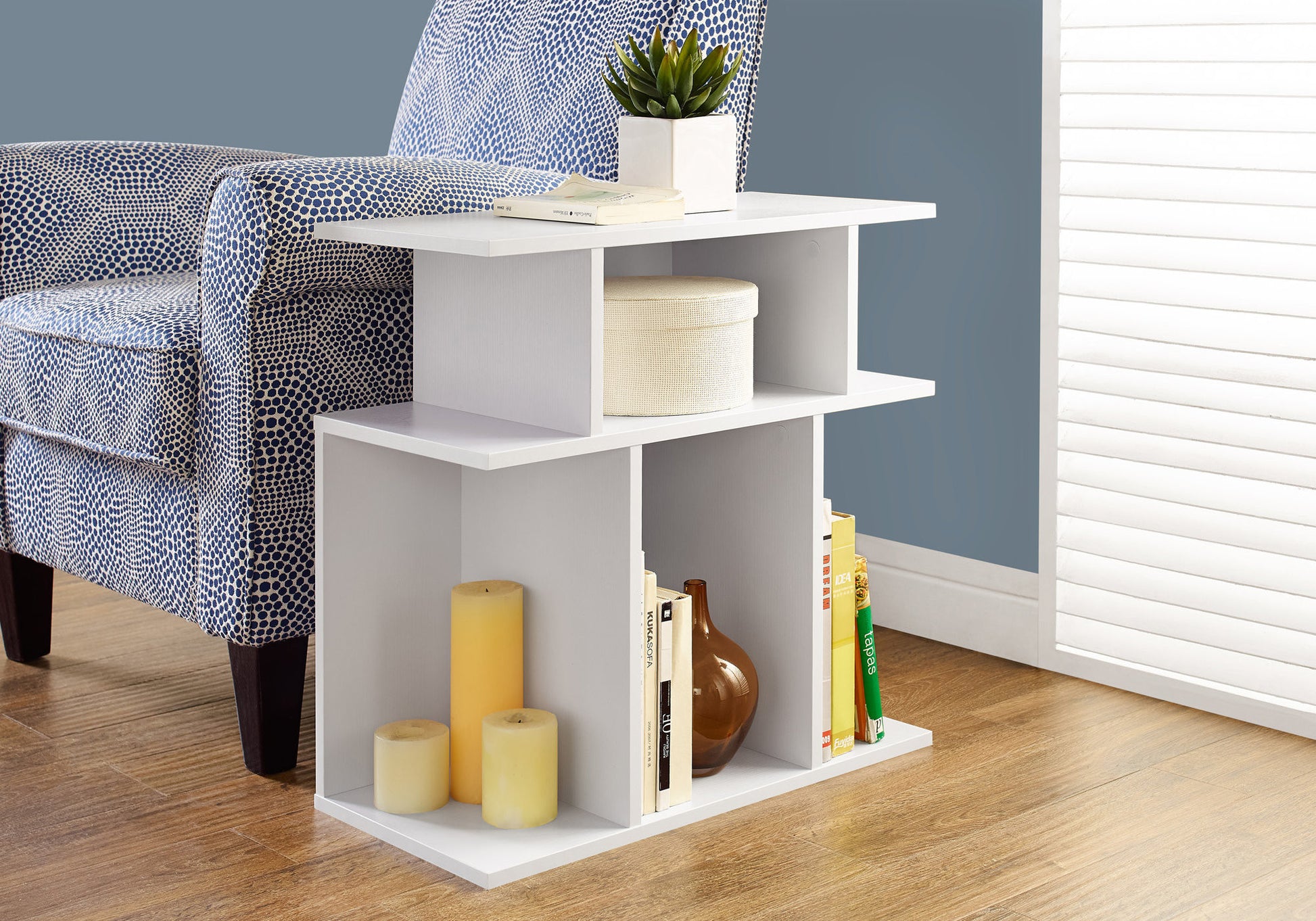 24" White Wood End Table With Six Open Shelves-4