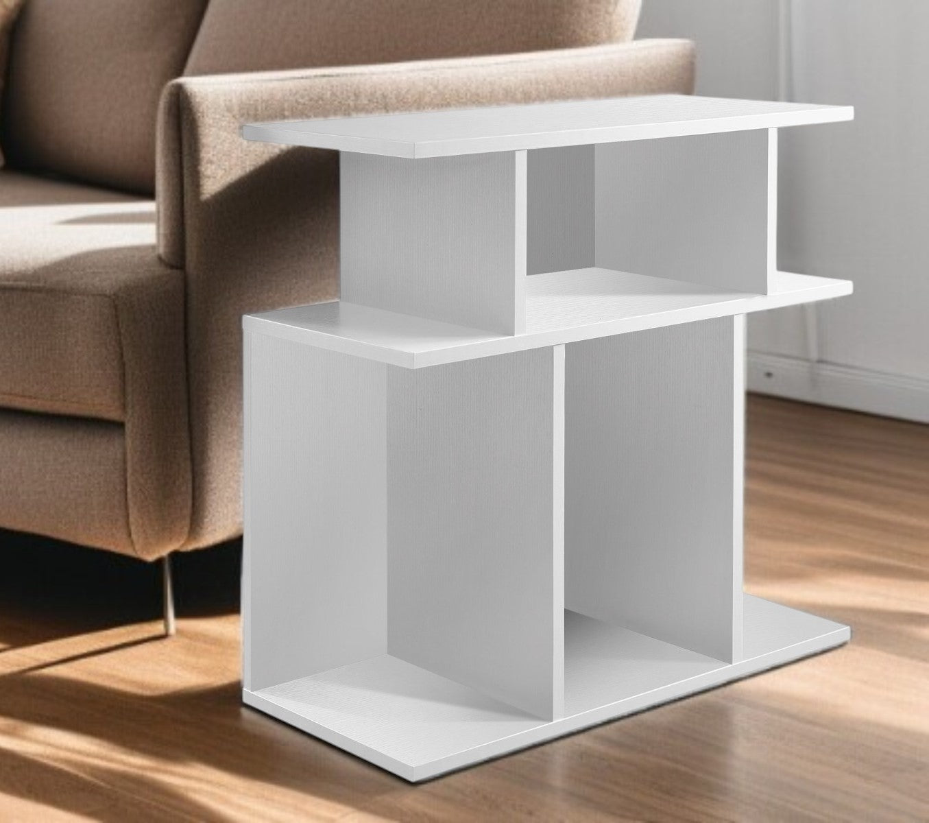 24" White Wood End Table With Six Open Shelves-0