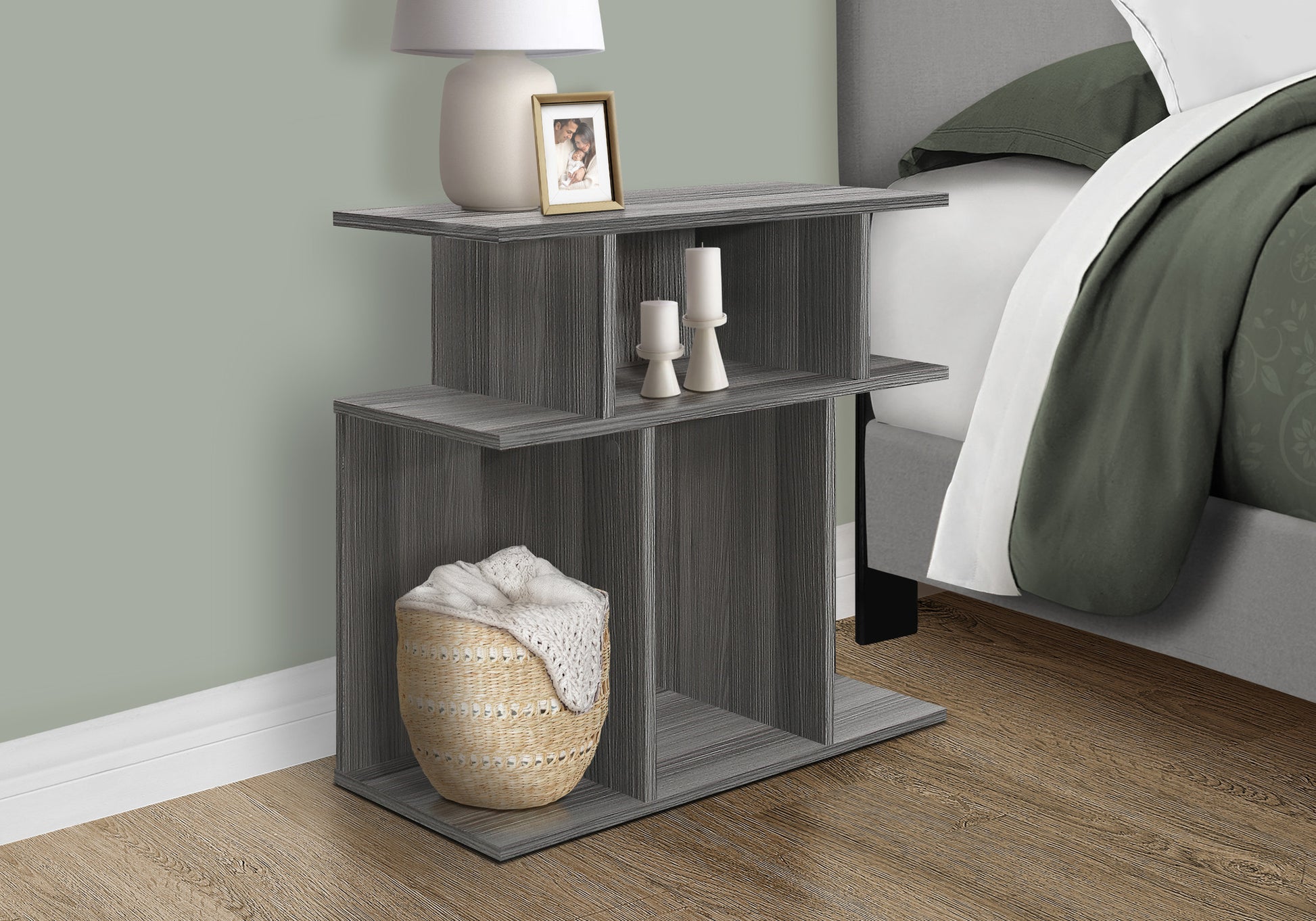 24" Dark Gray Wood End Table With Six Open Shelves-5