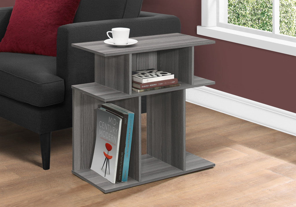 24" Dark Gray Wood End Table With Six Open Shelves-4