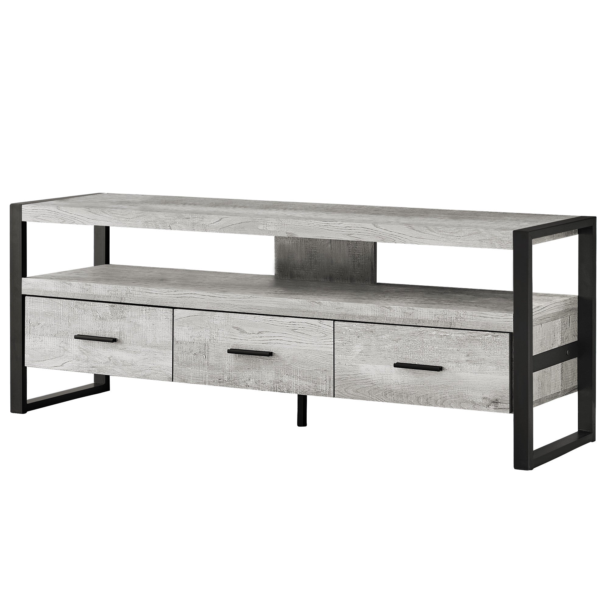 59" Black and Gray Cabinet Enclosed Storage TV Stand-TV Stands-DECOROLALA