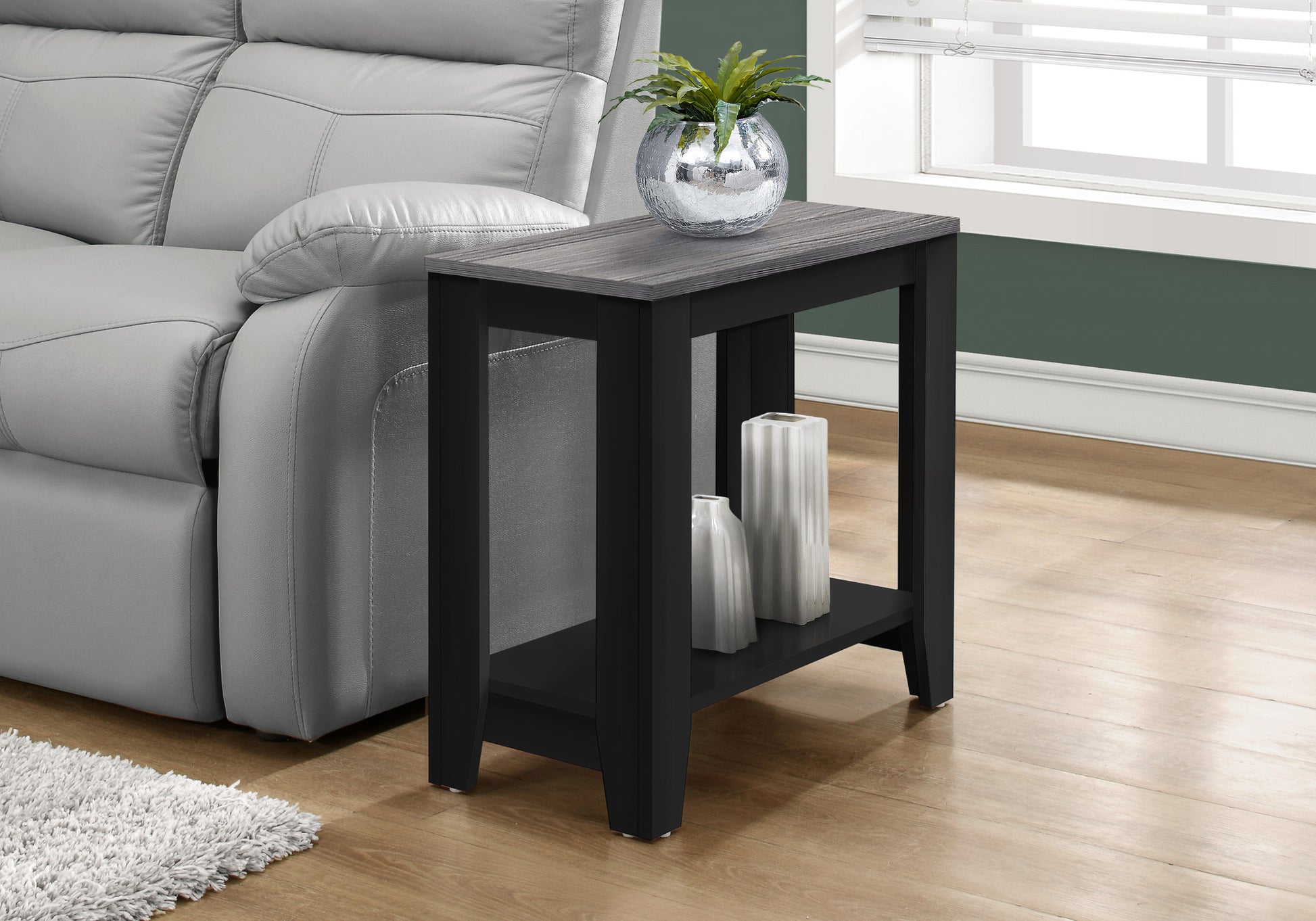 22" Black And Gray End Table With Shelf-End-Side Tables-DECOROLALA