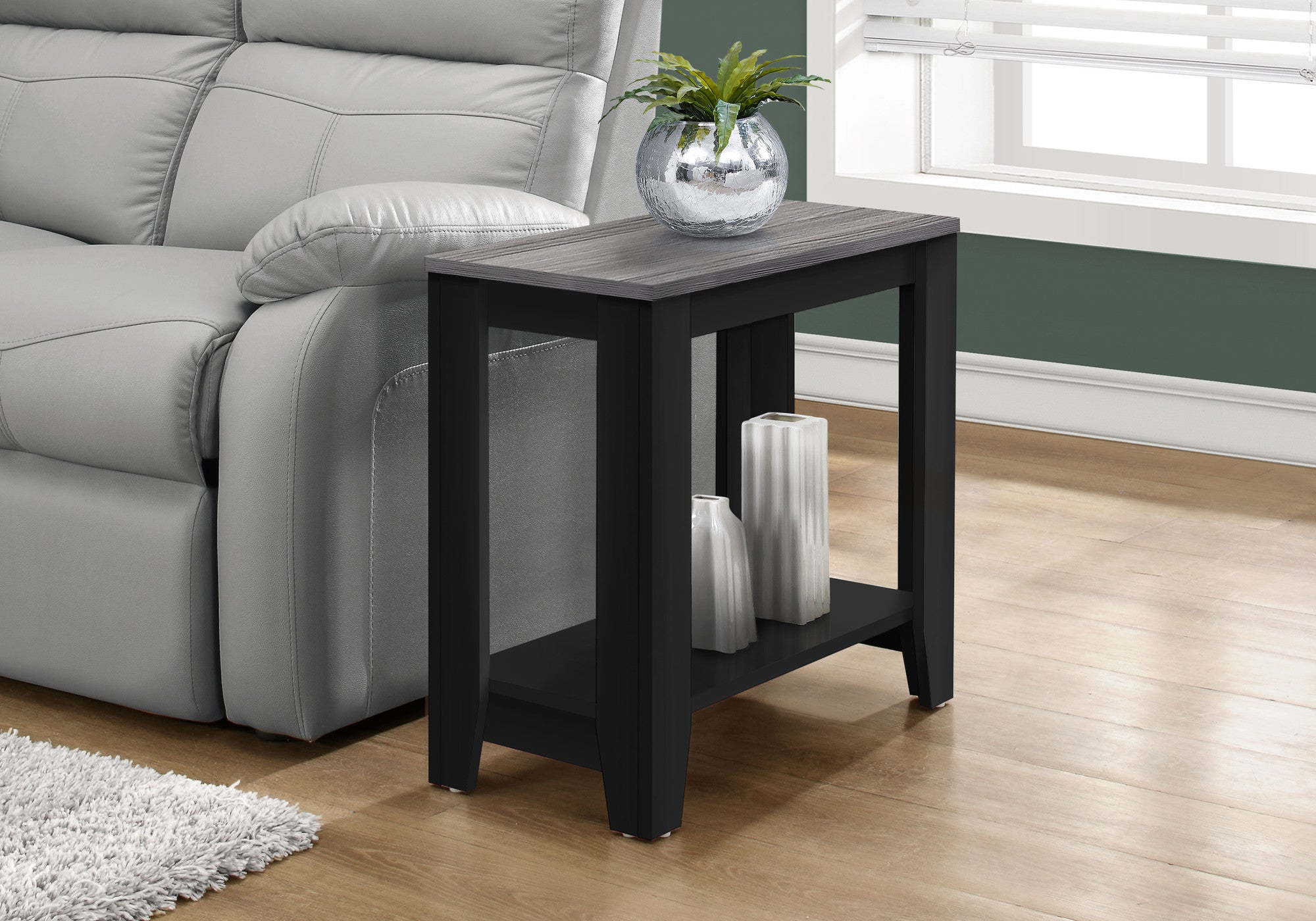 22" Black And Gray End Table With Shelf-End-Side Tables-DECOROLALA