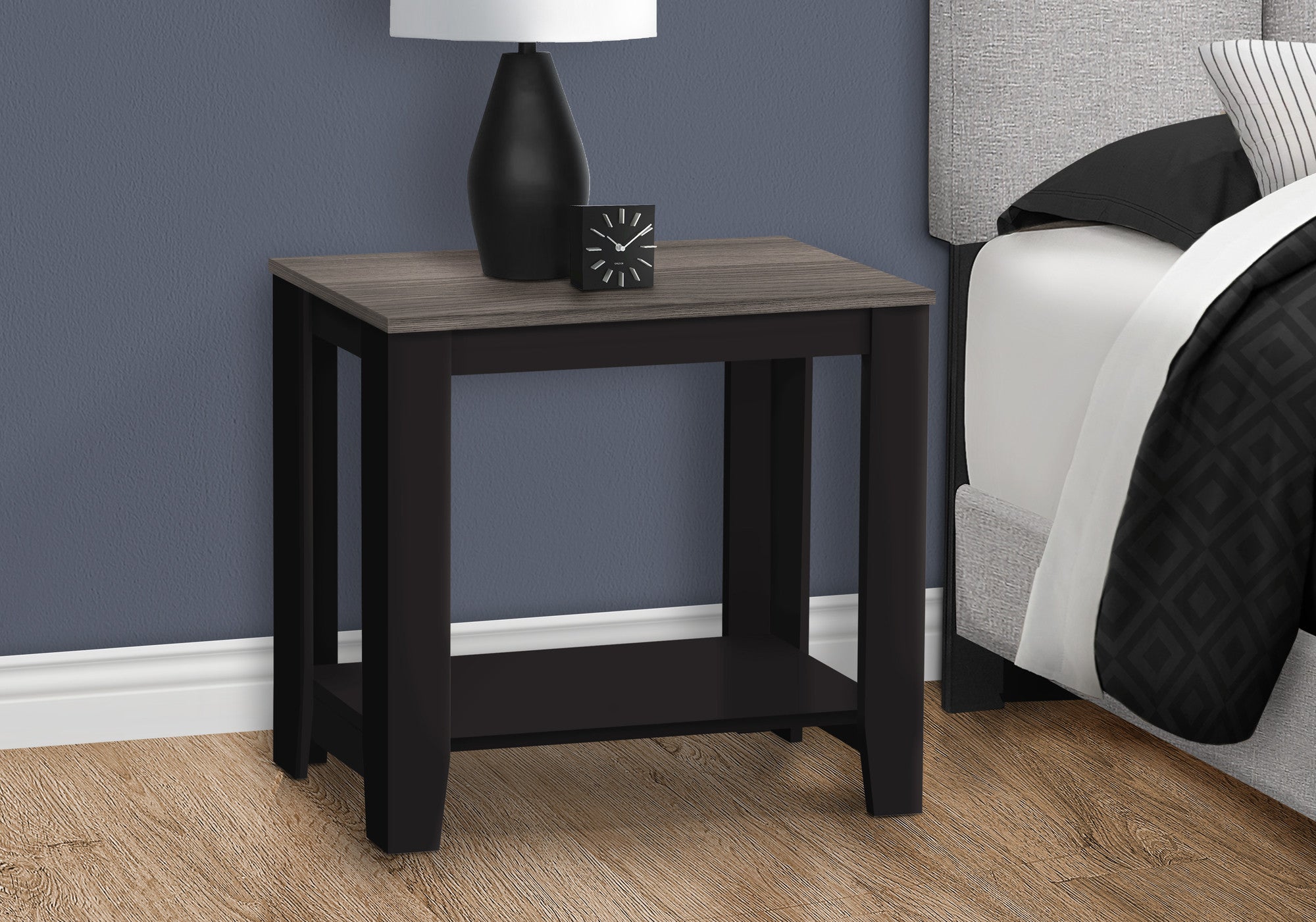 22" Black And Gray End Table With Shelf-End-Side Tables-DECOROLALA